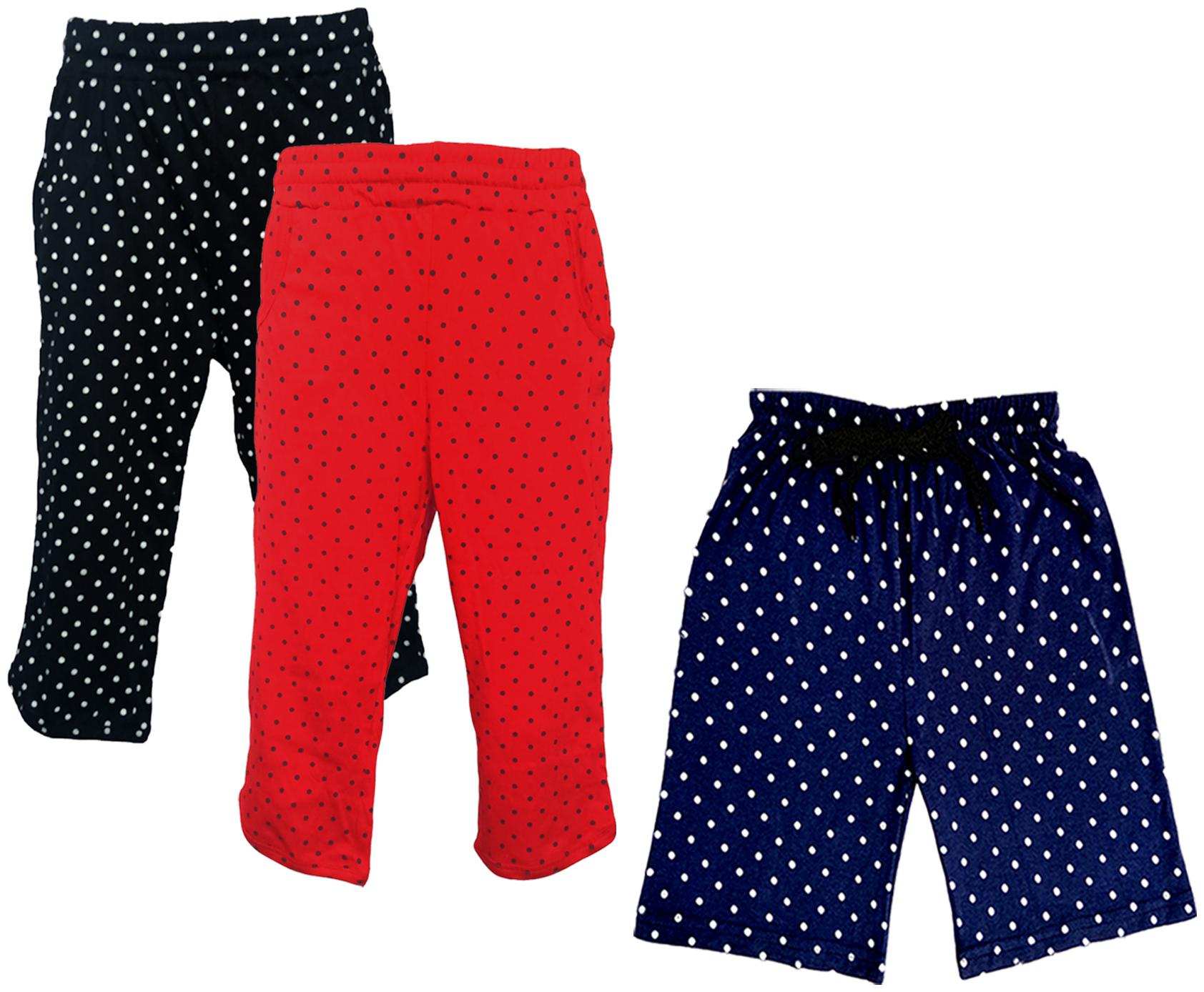 

IndiWeaves Girls Cotton Polka Dots 3 4th Capri and Shorts (Pack of 3) Multi