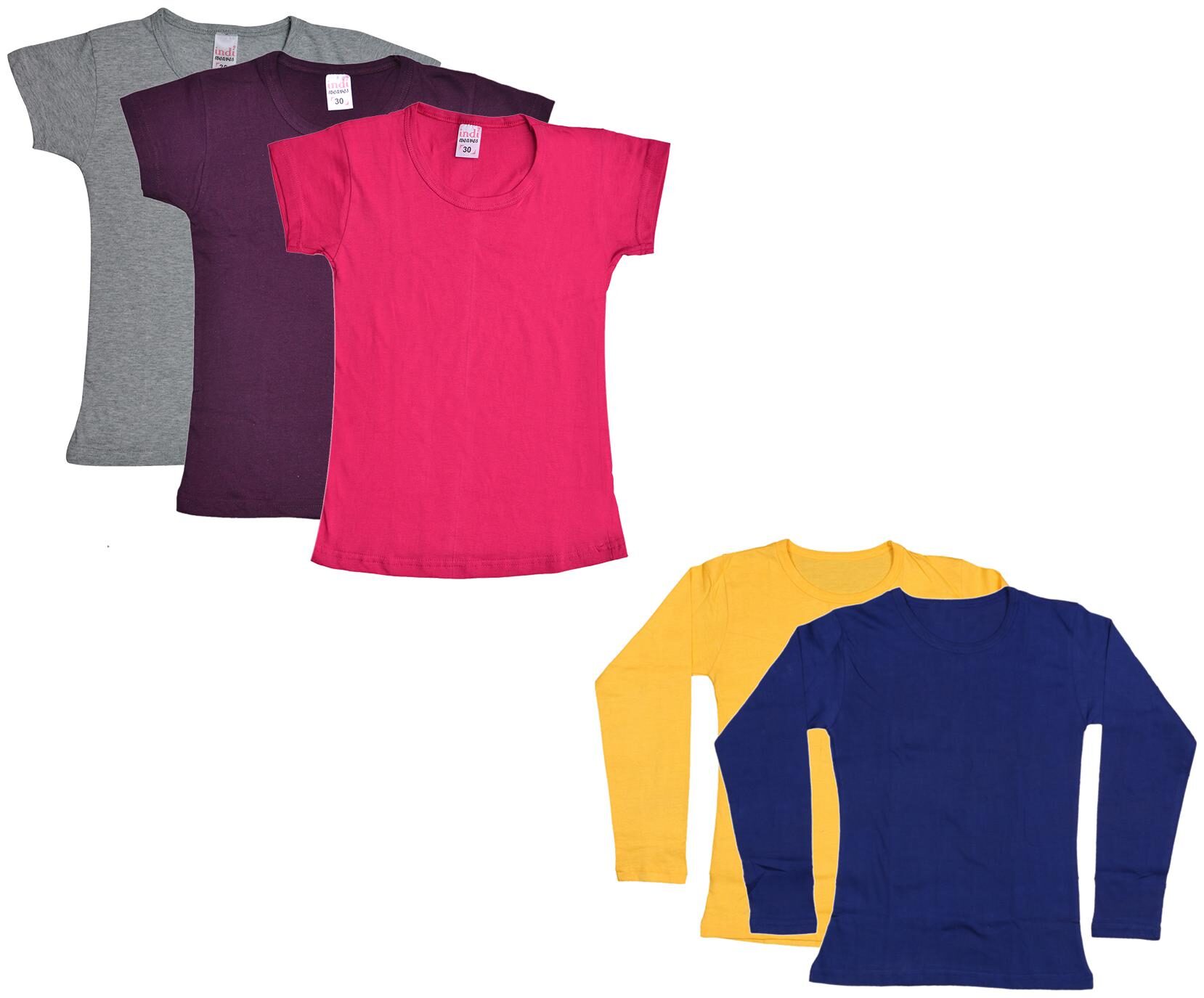 

Indiweaves Girl Cotton Solid T shirt - Multi