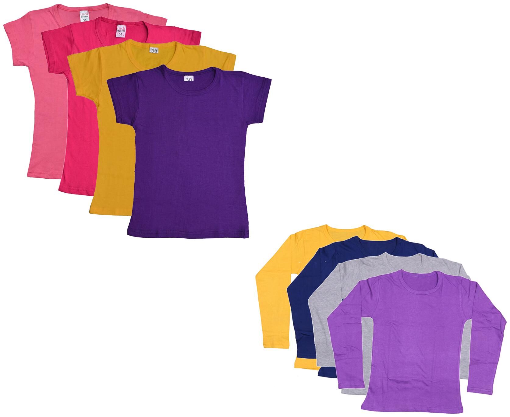 

Indiweaves Girl Cotton Solid T shirt - Multi