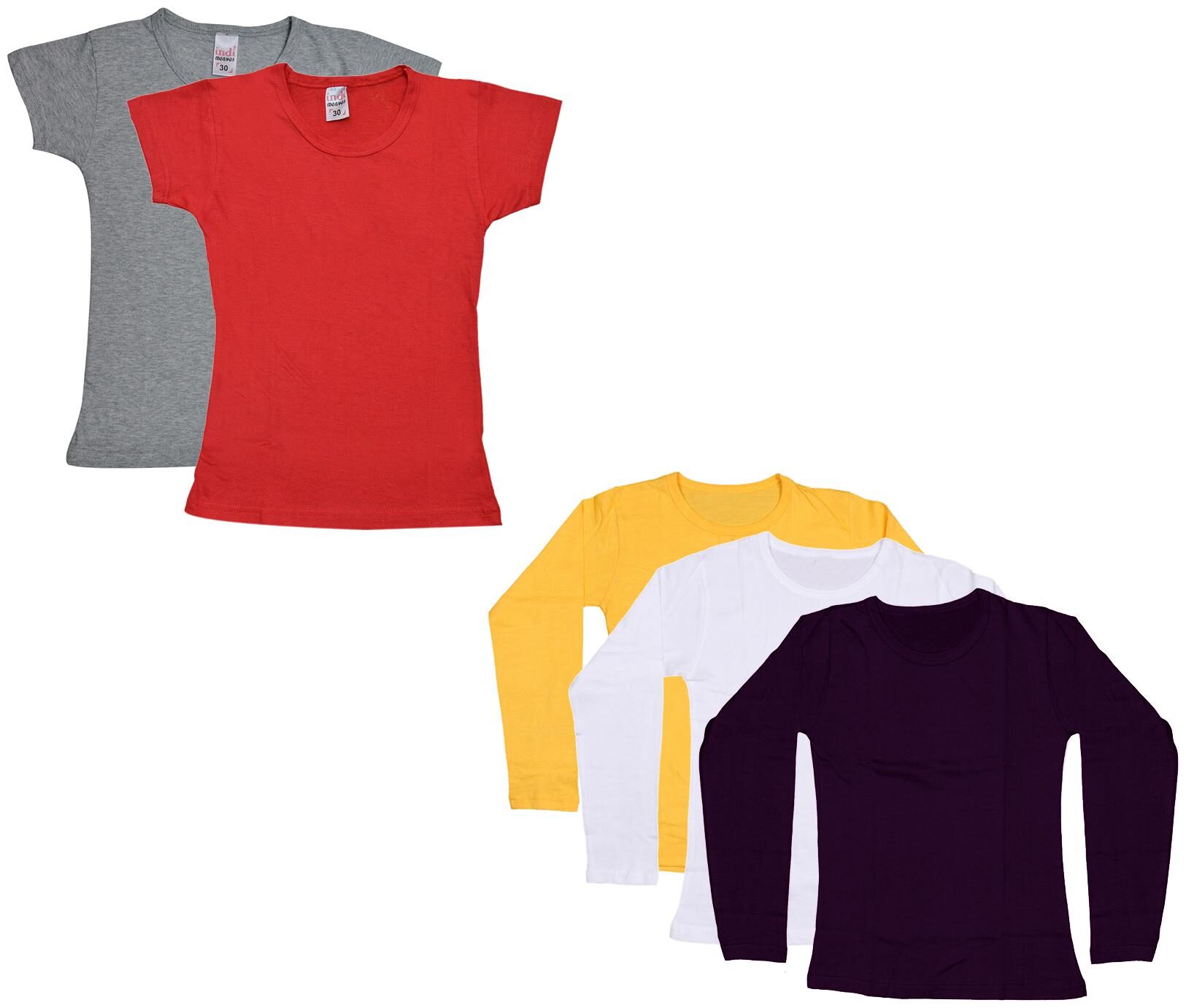 

Indiweaves Girl Cotton Solid T shirt - Multi