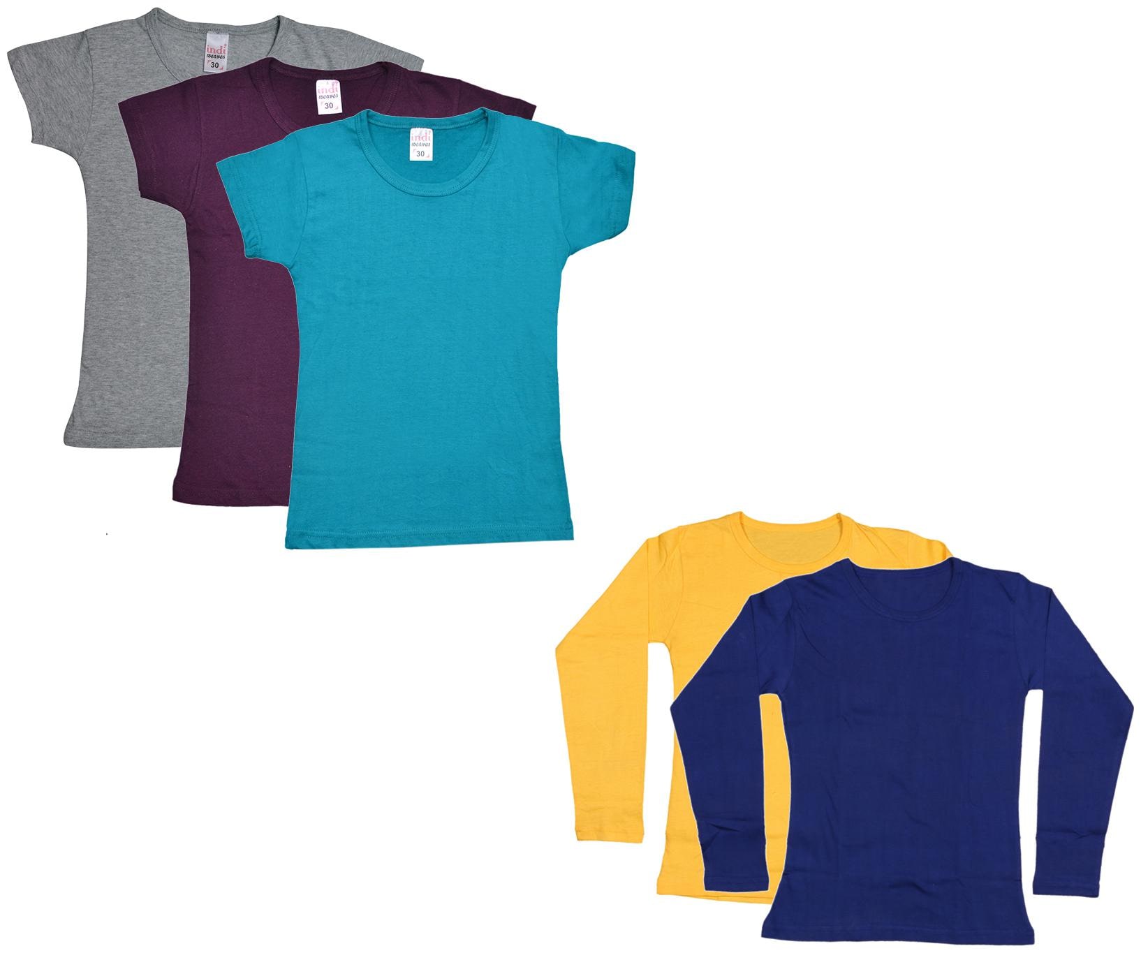 

Indiweaves Girl Cotton Solid T shirt - Multi