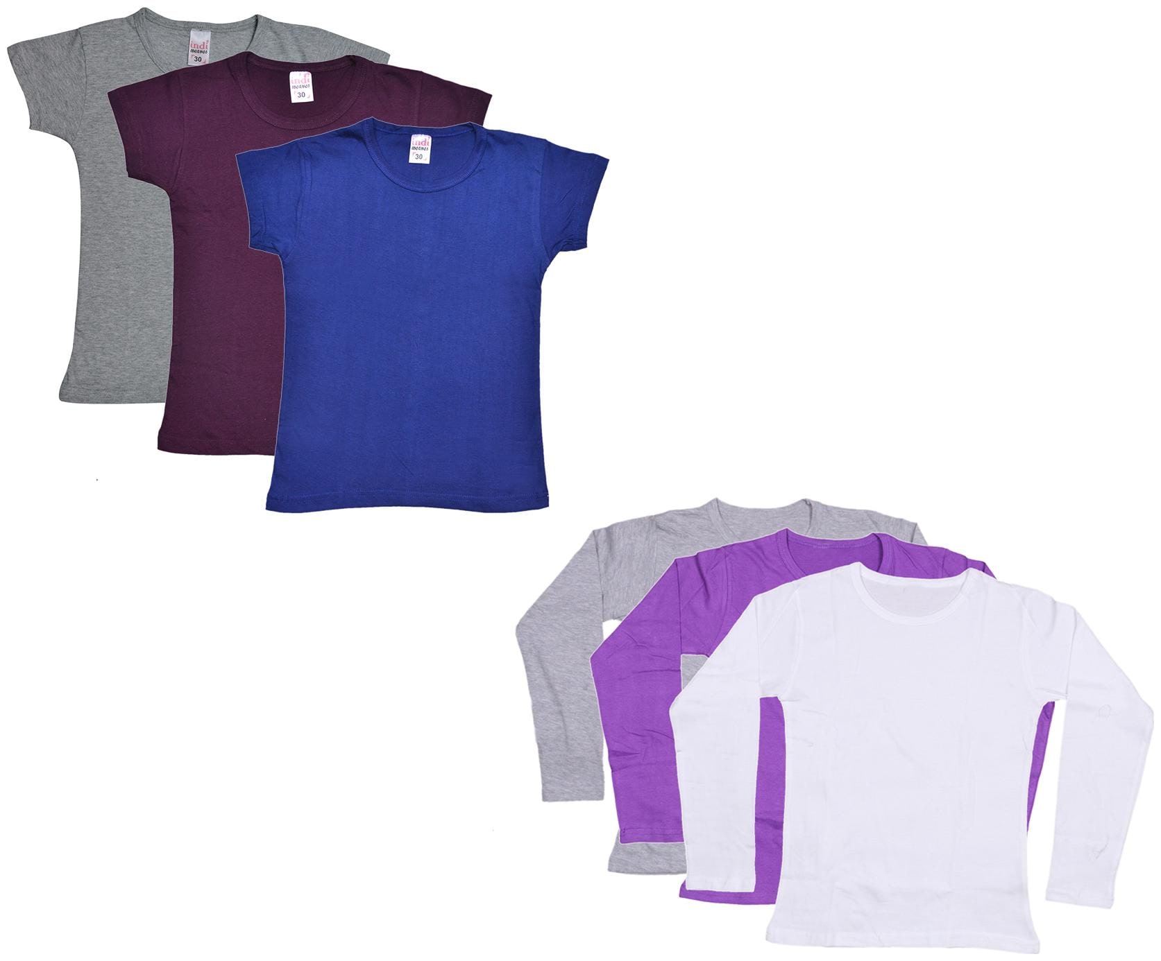 

Indiweaves Girl Cotton Solid T shirt - Multi