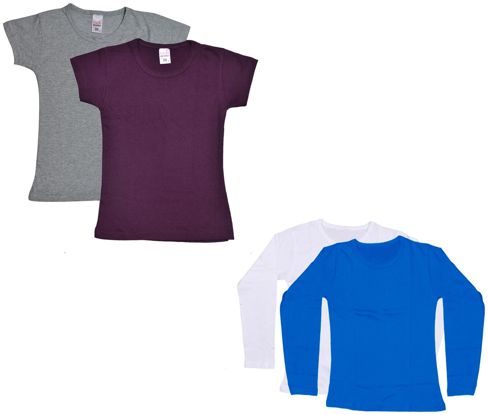 

Indiweaves Girl Cotton Solid T shirt - Multi