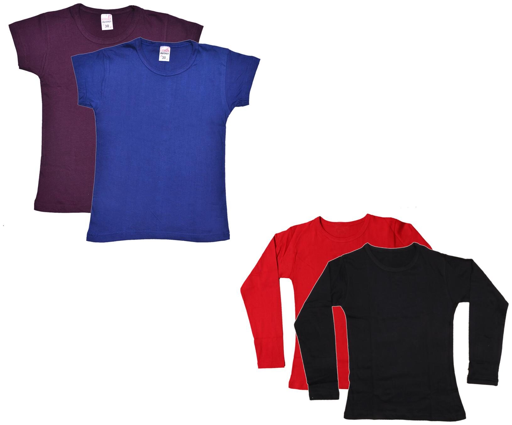 

Indiweaves Girl Cotton Solid T shirt - Multi