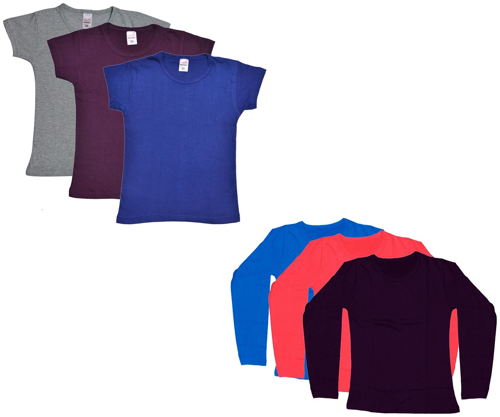 

Indiweaves Girl Cotton Solid T shirt - Multi