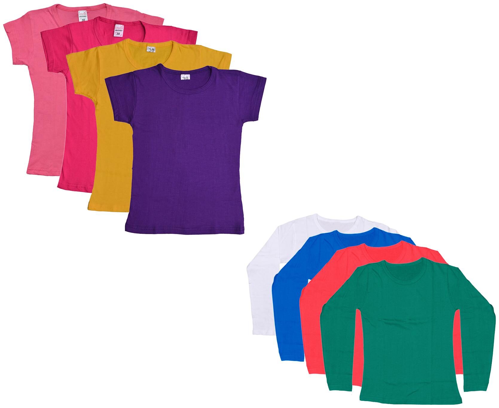 

Indiweaves Girl Cotton Solid T shirt - Multi