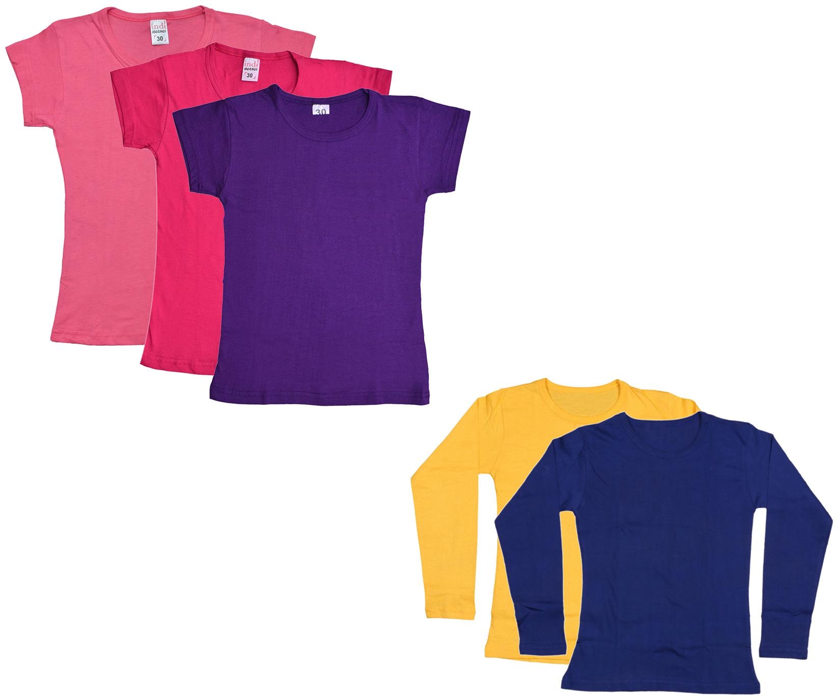 

Indiweaves Girl Cotton Solid T shirt - Multi