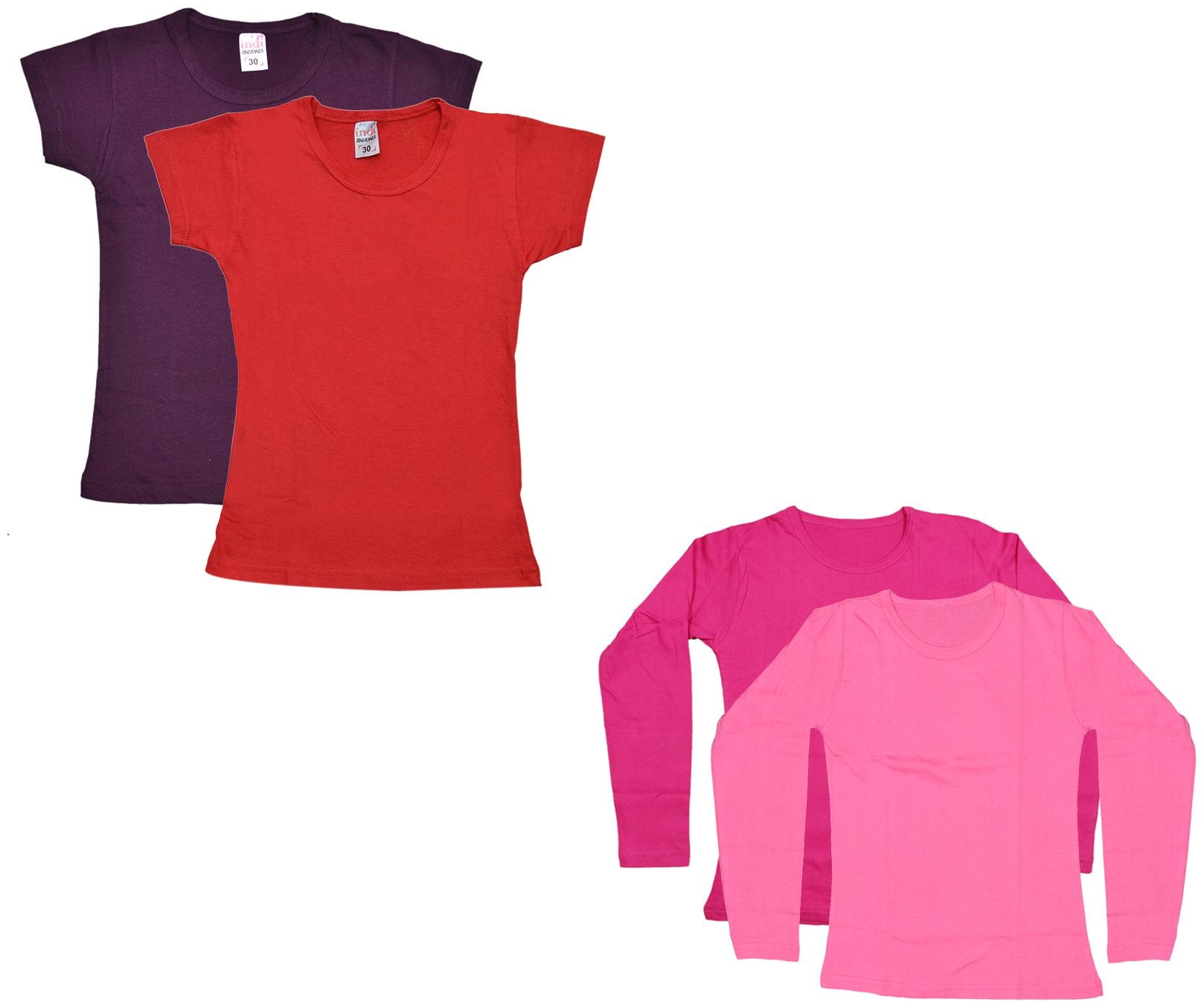 

Indiweaves Girl Cotton Solid T shirt - Multi