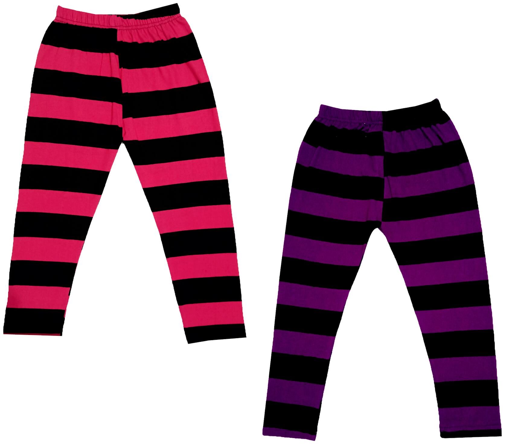 

IndiWeaves Girls Cotton Striped Capri 3 4th Leggings (Pack of 2) Multi