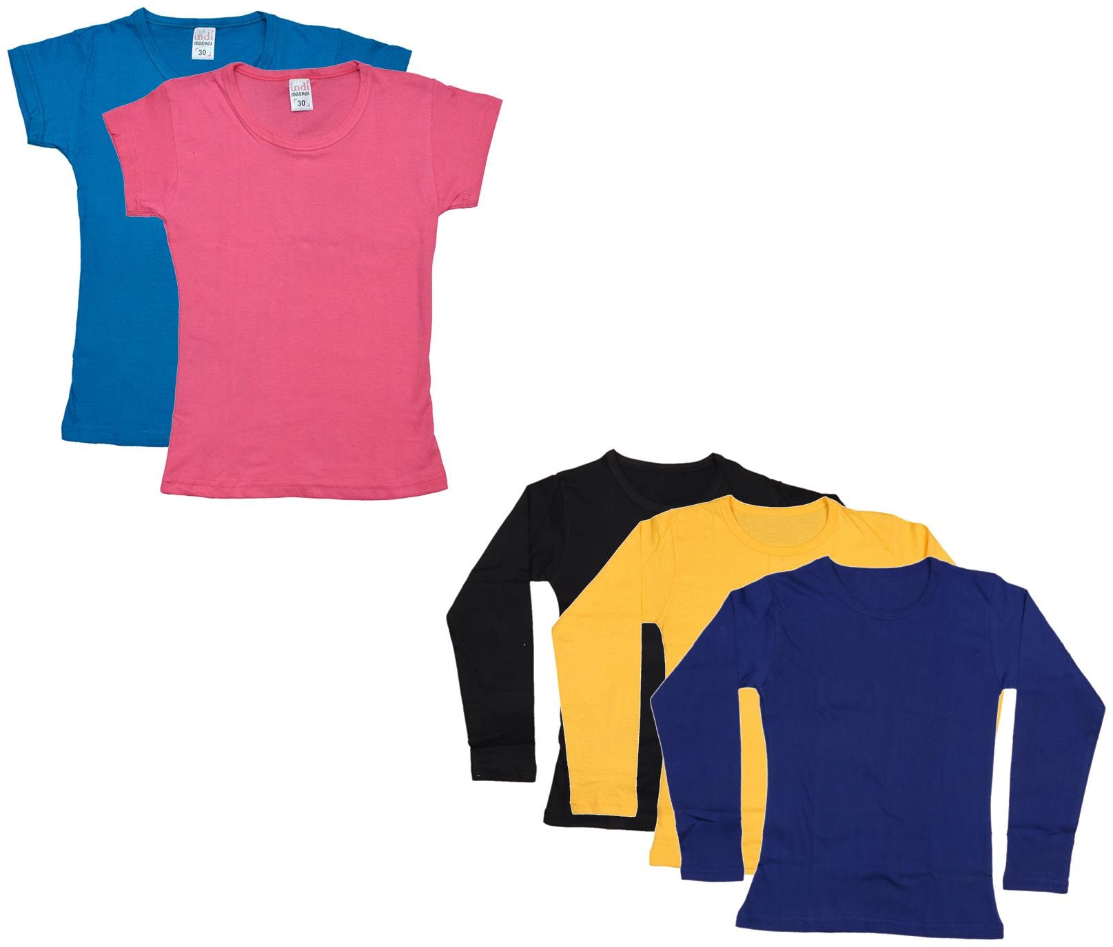 

Indiweaves Girl Cotton Solid T shirt - Multi