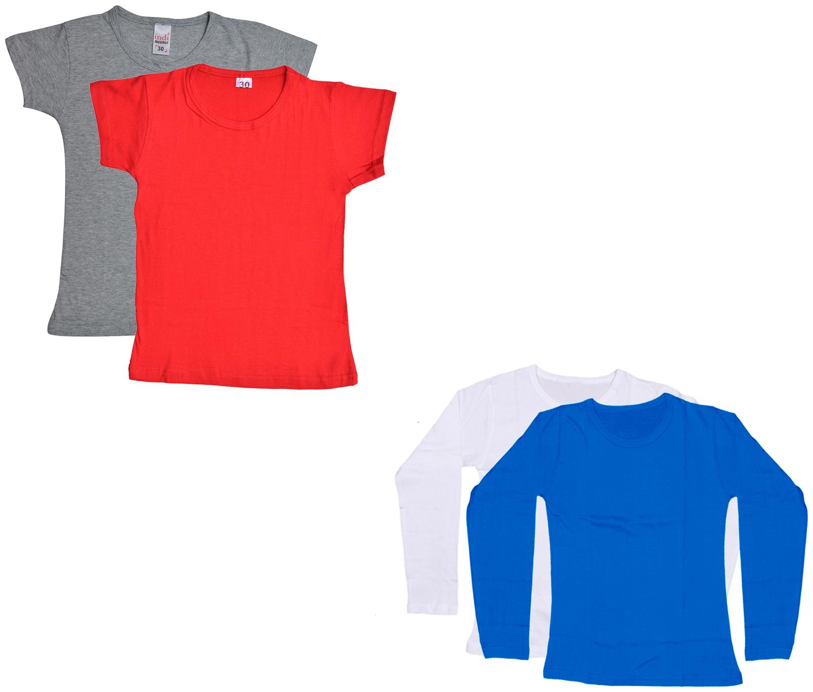 

Indiweaves Girl Cotton Solid T shirt - Multi