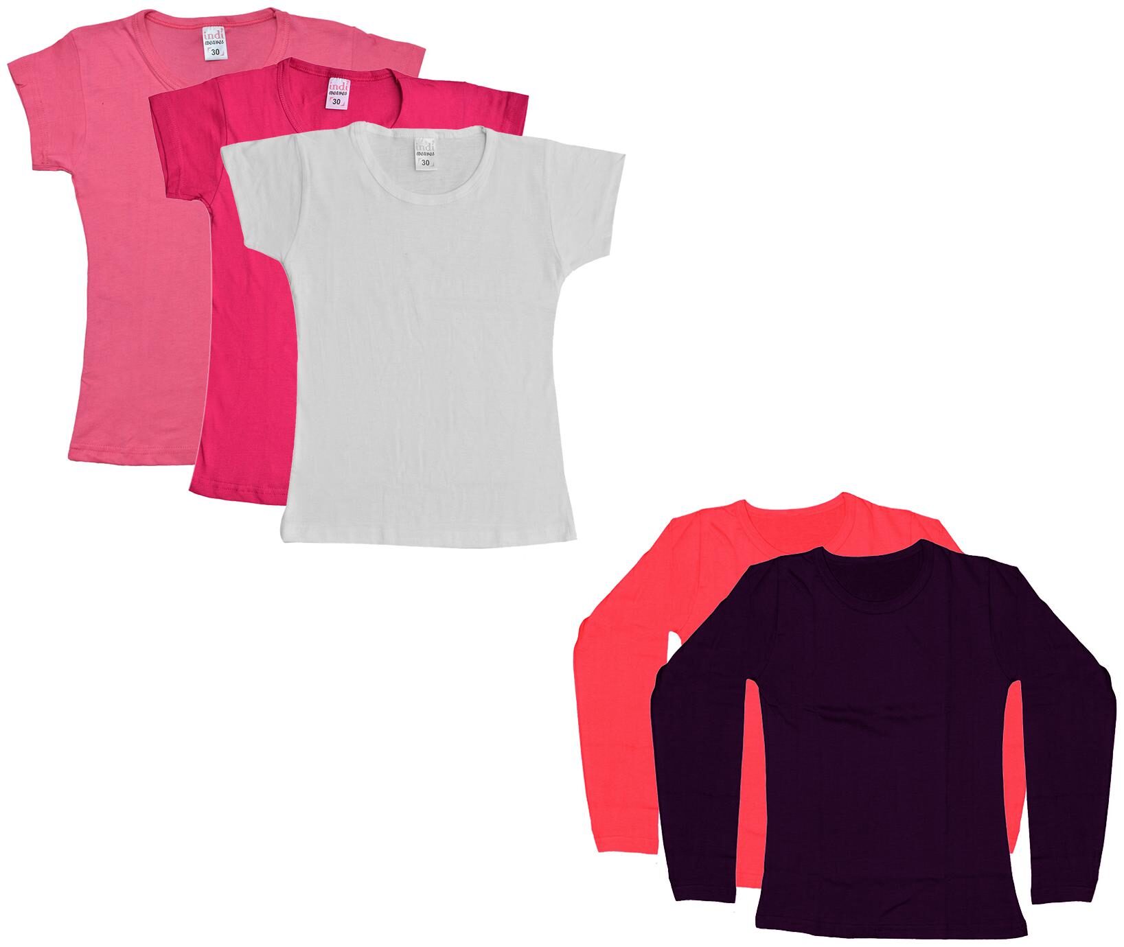 

Indiweaves Girl Cotton Solid T shirt - Multi