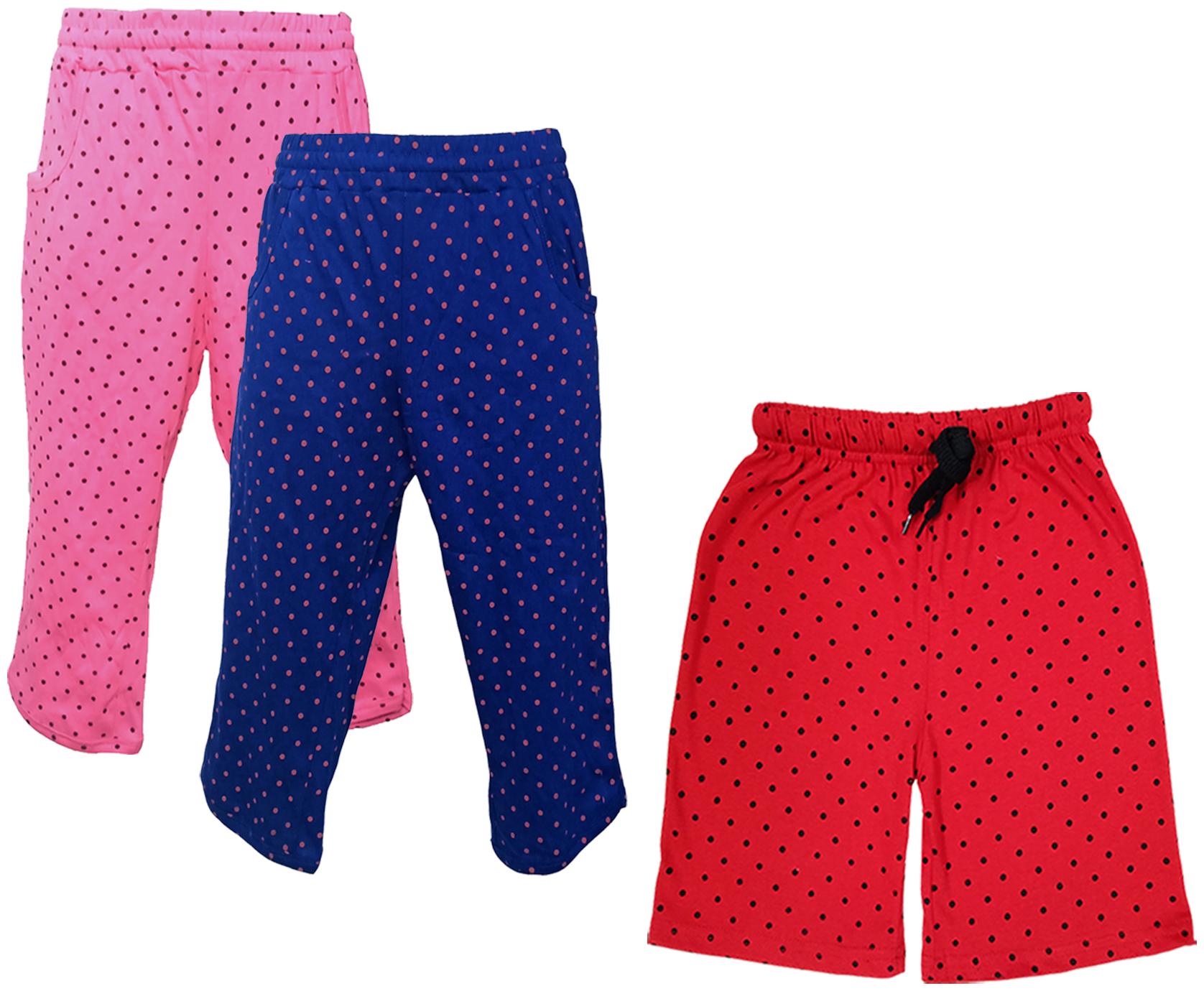 

IndiWeaves Girls Cotton Polka Dots 3 4th Capri and Shorts (Pack of 3) Multi