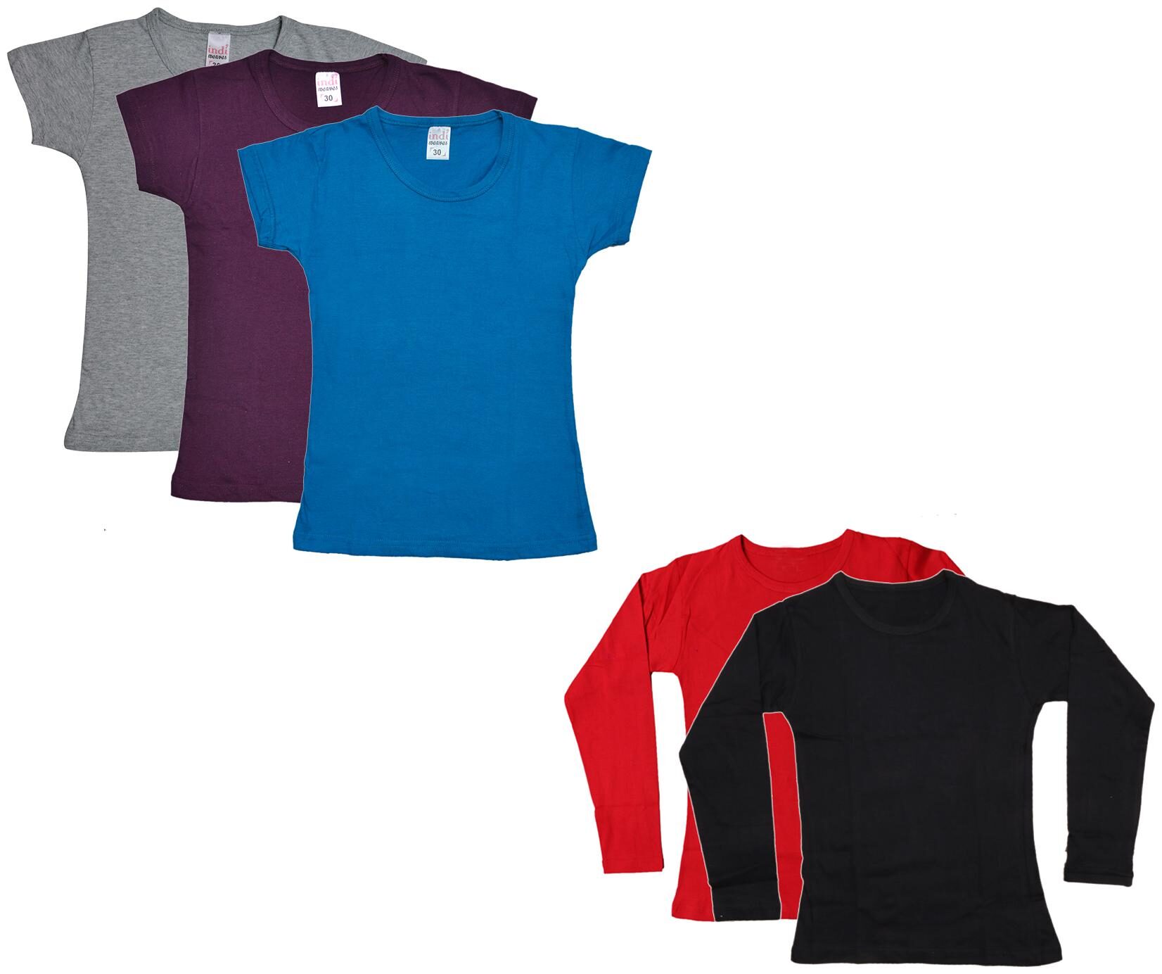 

Indiweaves Girl Cotton Solid T shirt - Multi