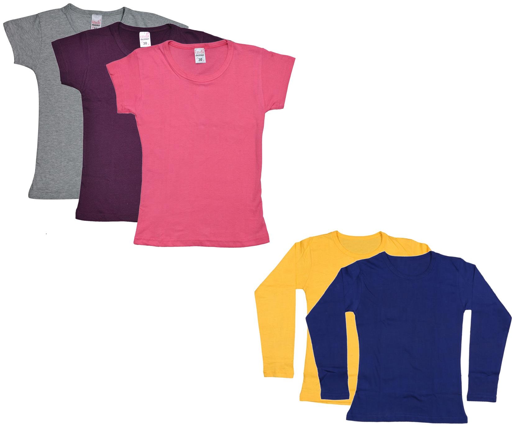 

Indiweaves Girl Cotton Solid T shirt - Multi