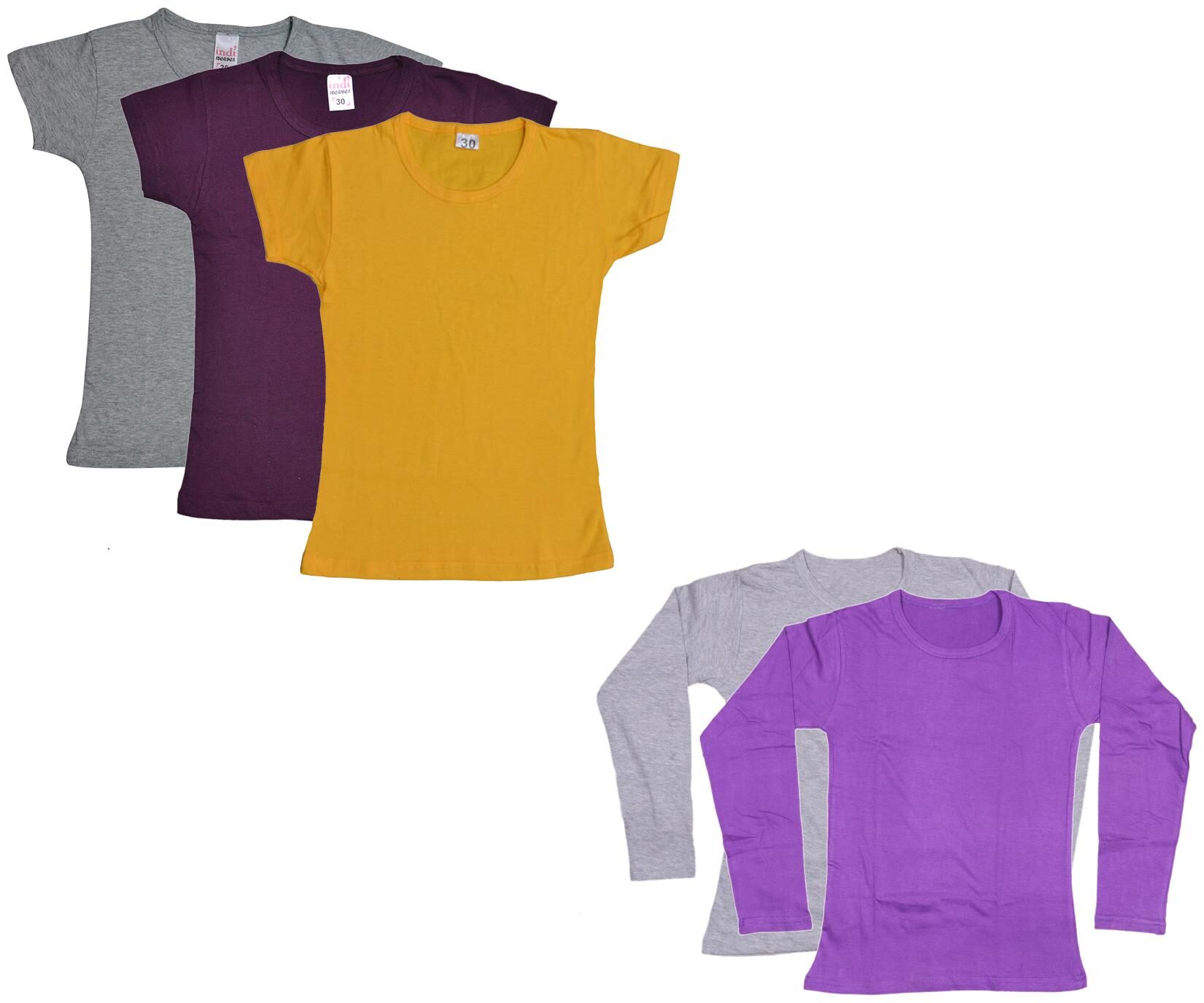 

Indiweaves Girl Cotton Solid T shirt - Multi