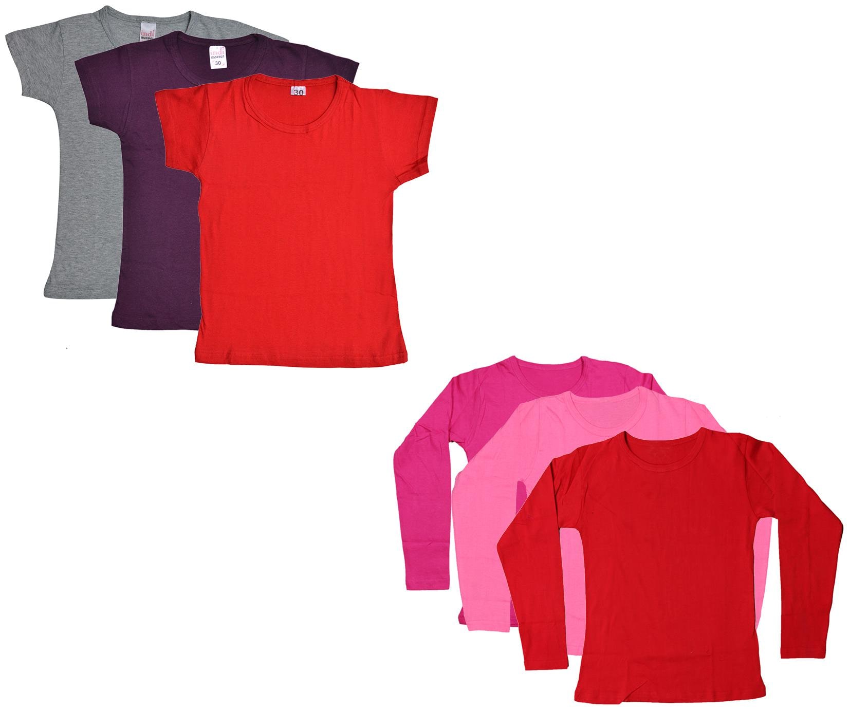 

Indiweaves Girl Cotton Solid T shirt - Multi