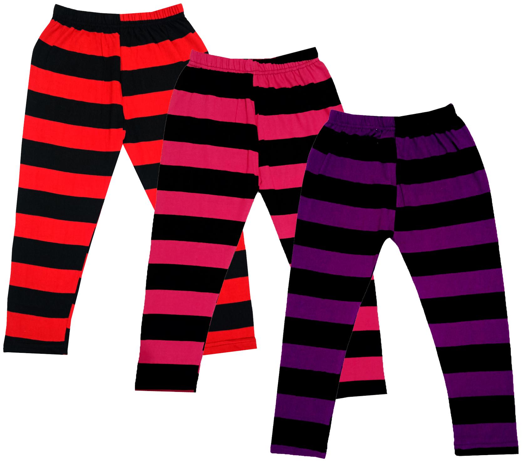 

IndiWeaves Girls Cotton Striped Capri 3 4th Leggings (Pack of 3) Multi