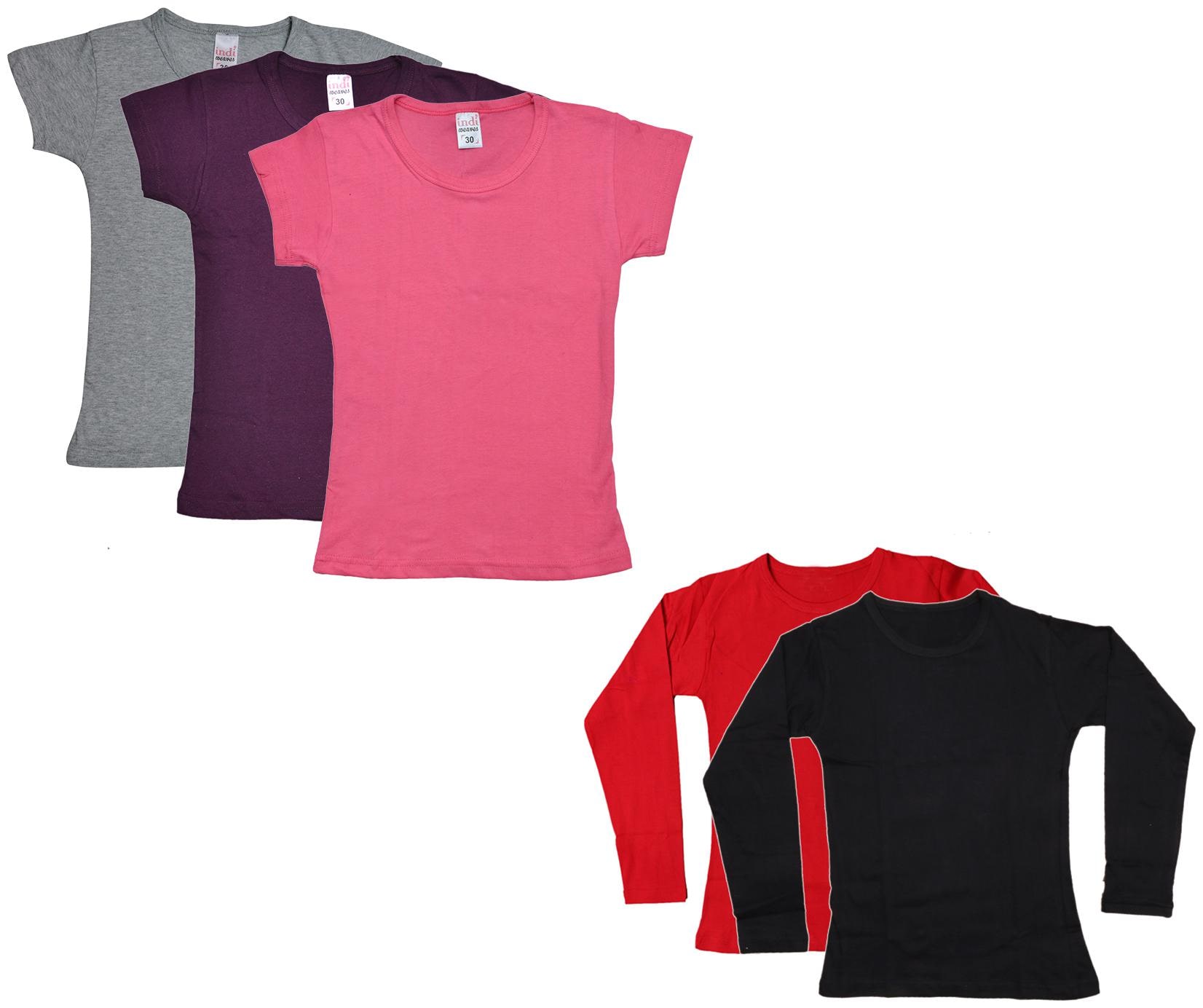 

Indiweaves Girl Cotton Solid T shirt - Multi