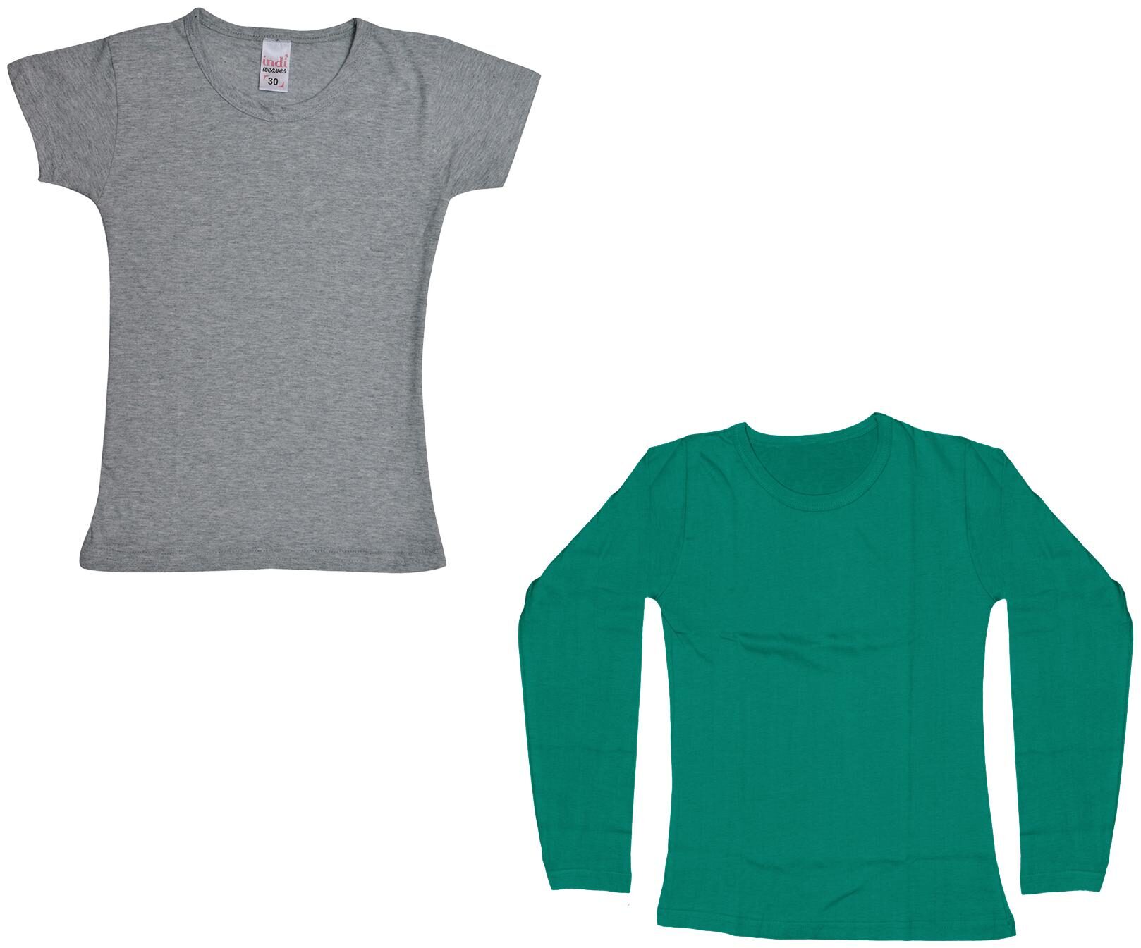 

Indiweaves Girl Cotton Solid T shirt - Green