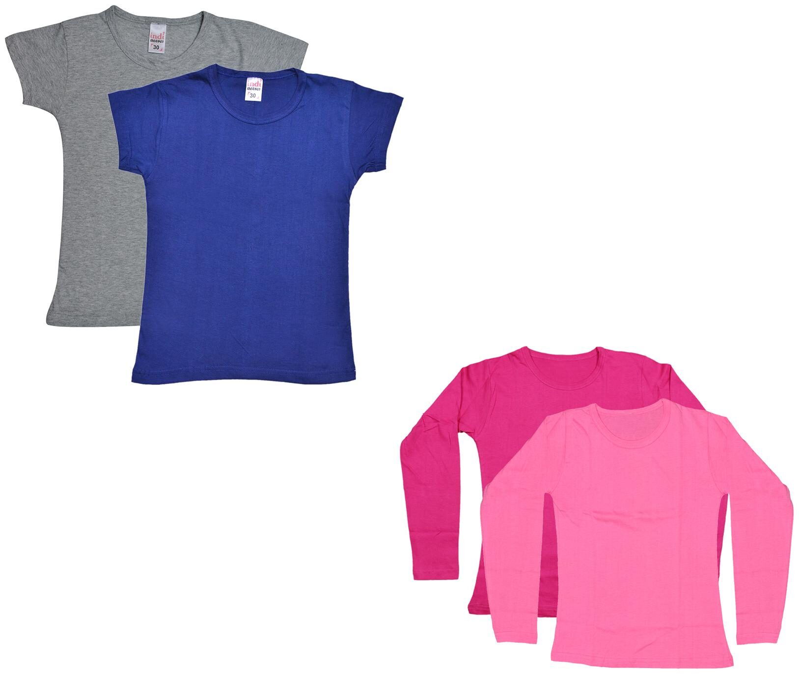 

Indiweaves Girl Cotton Solid T shirt - Multi