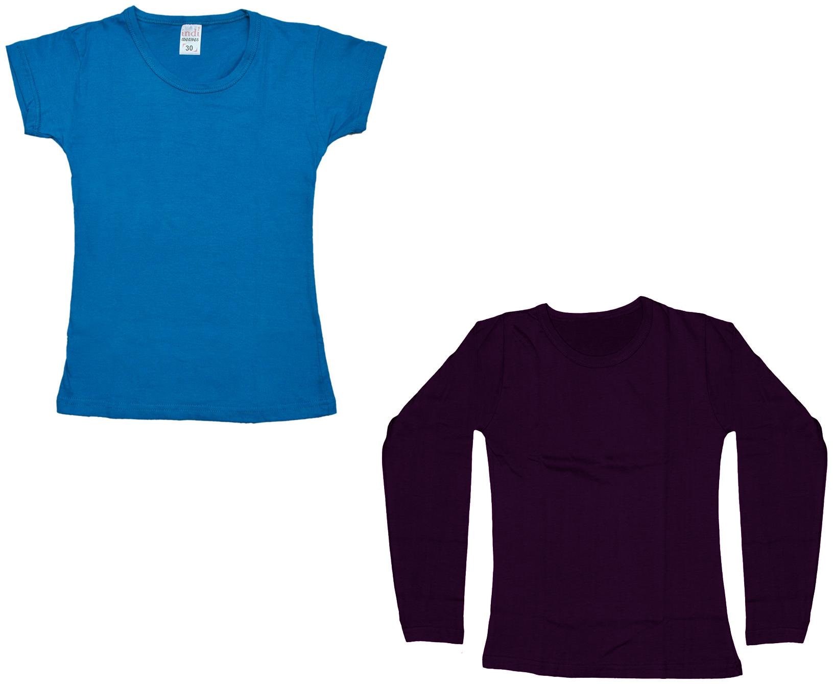 

Indiweaves Girl Cotton Solid T shirt - Blue