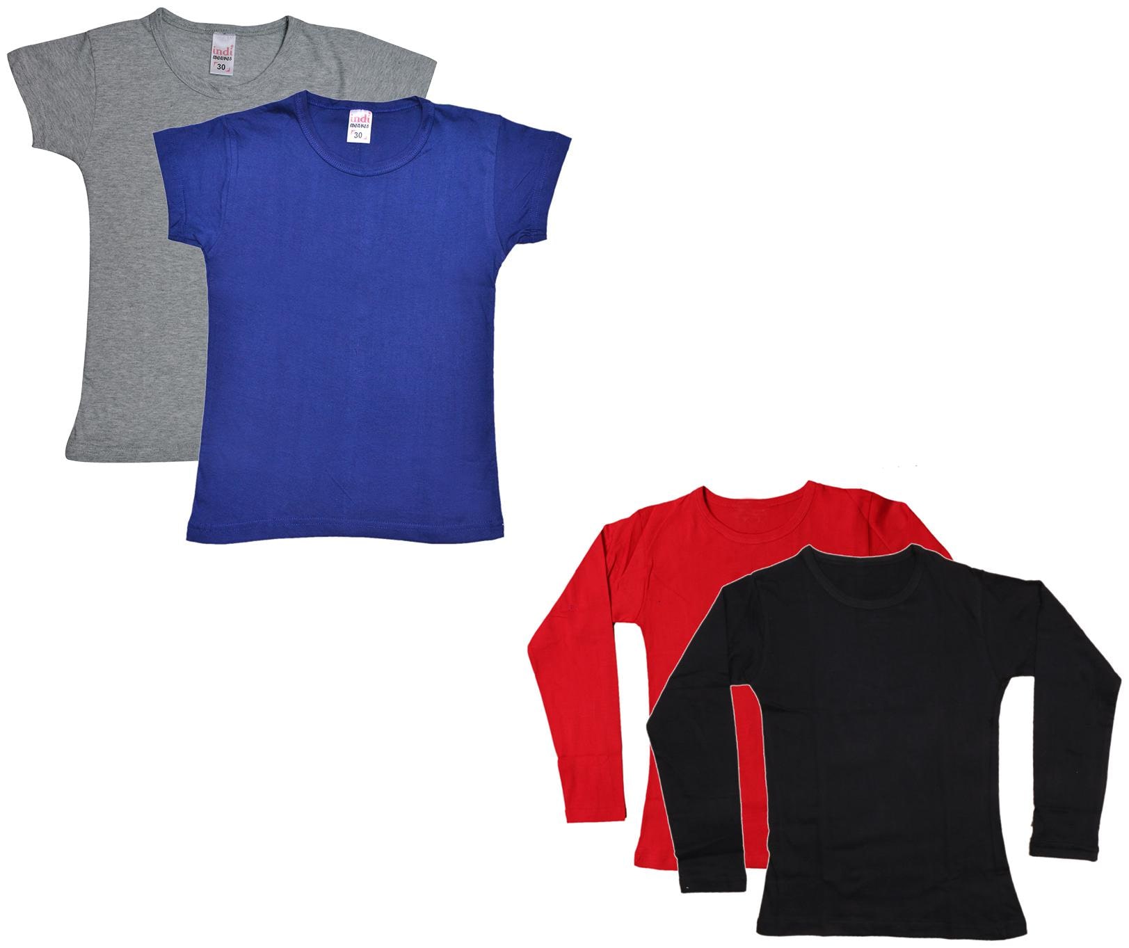 

Indiweaves Girl Cotton Solid T shirt - Multi