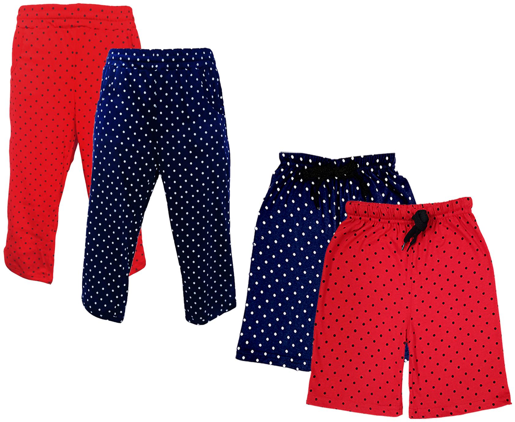 

IndiWeaves Girls Cotton Polka Dots 3 4th Capri and Shorts (Pack of 4) Multi