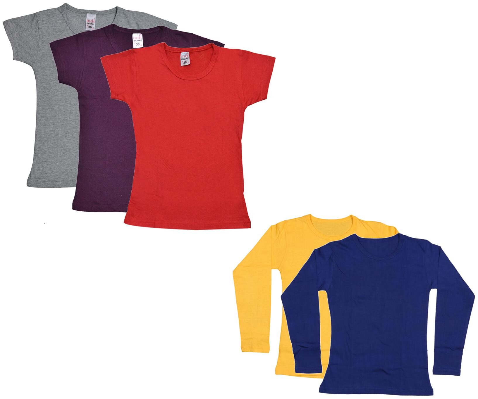 

Indiweaves Girl Cotton Solid T shirt - Multi