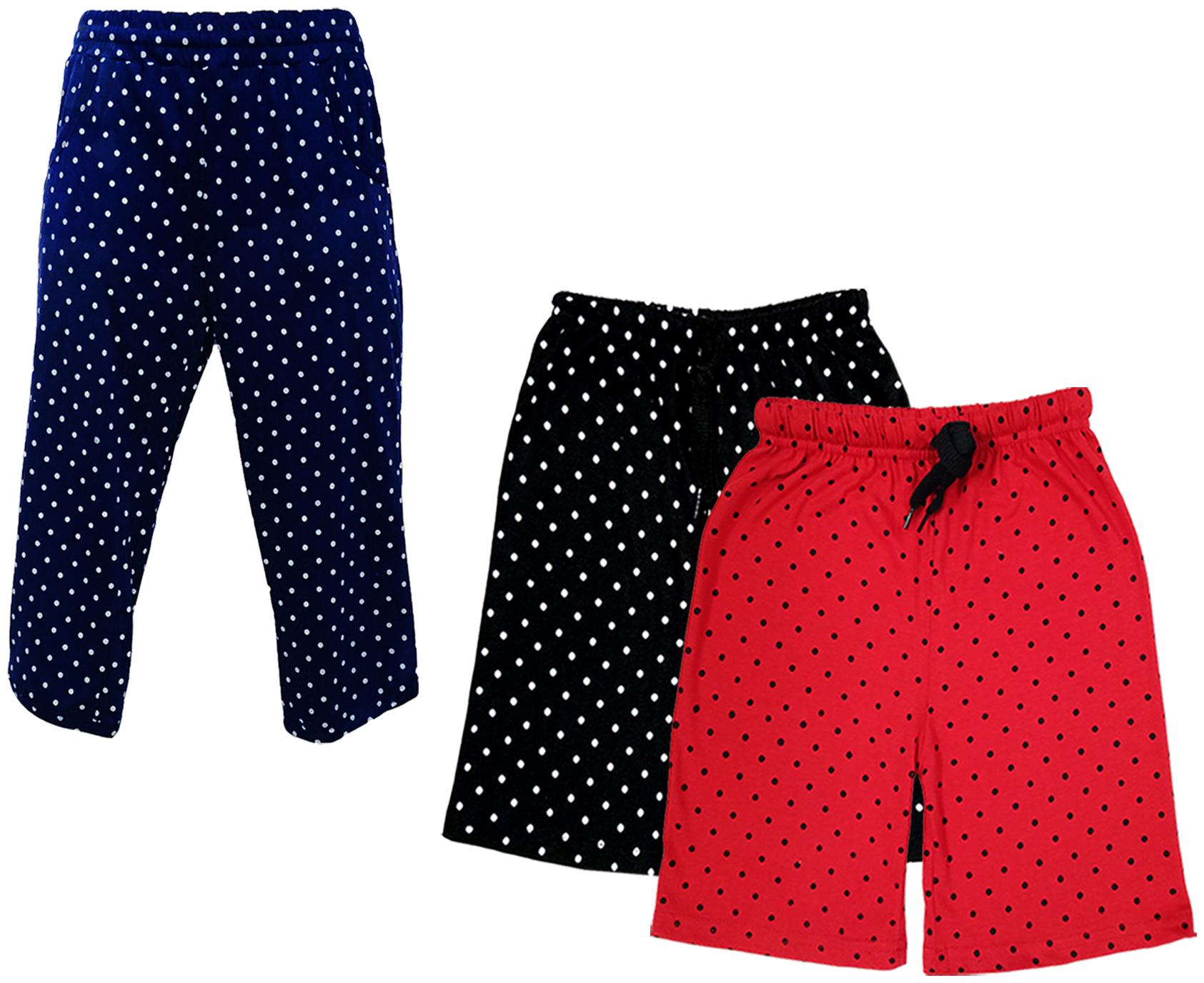 

IndiWeaves Girls Cotton Polka Dots 3 4th Capri and Shorts (Pack of 3) Multi