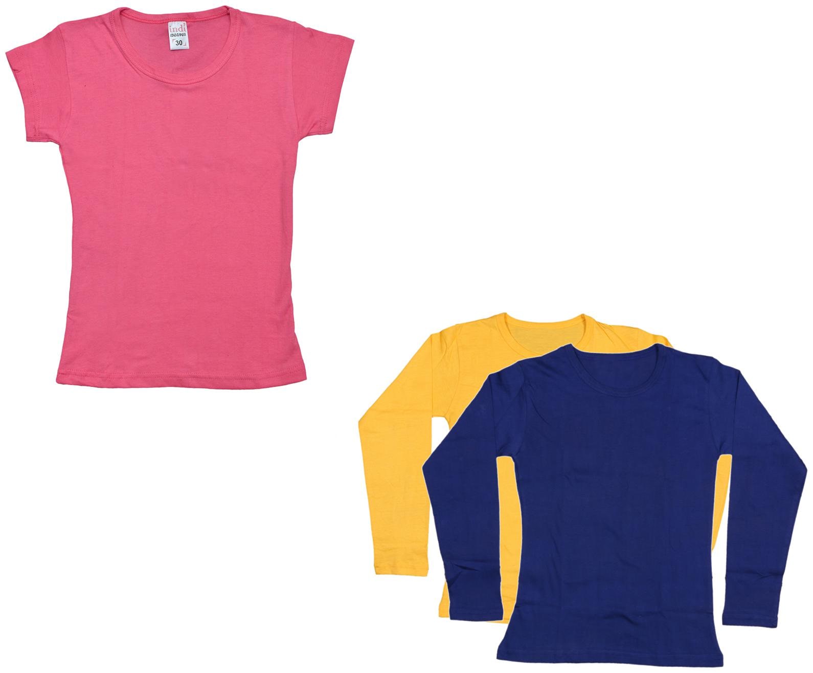 

Indiweaves Girl Cotton Solid T shirt - Multi