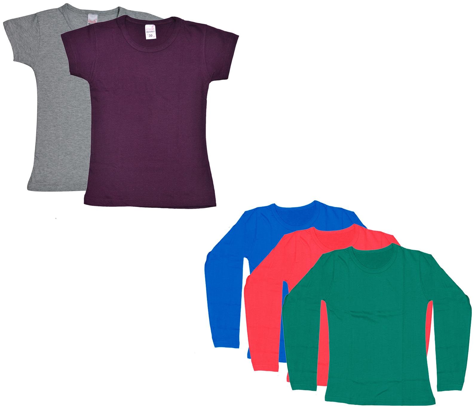 

Indiweaves Girl Cotton Solid T shirt - Multi