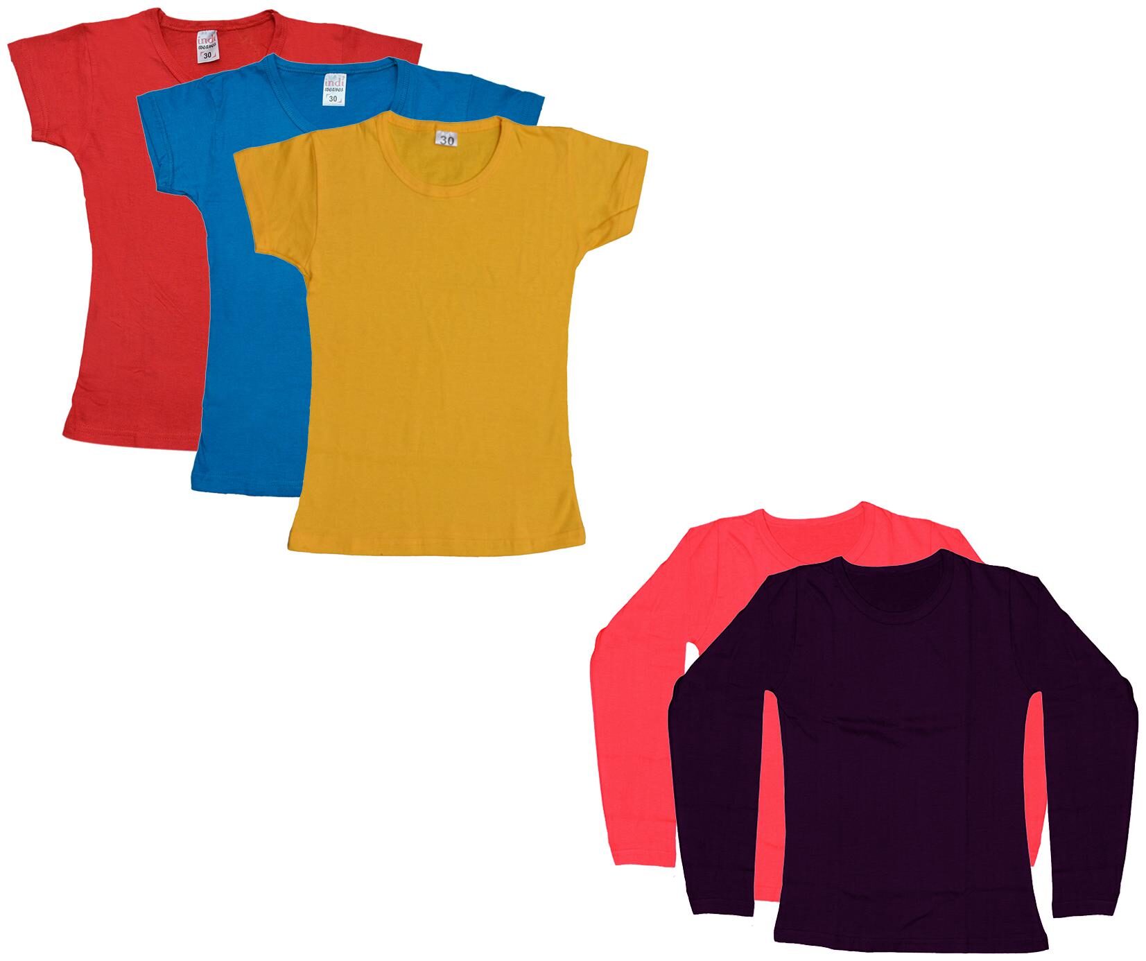 

Indiweaves Girl Cotton Solid T shirt - Multi