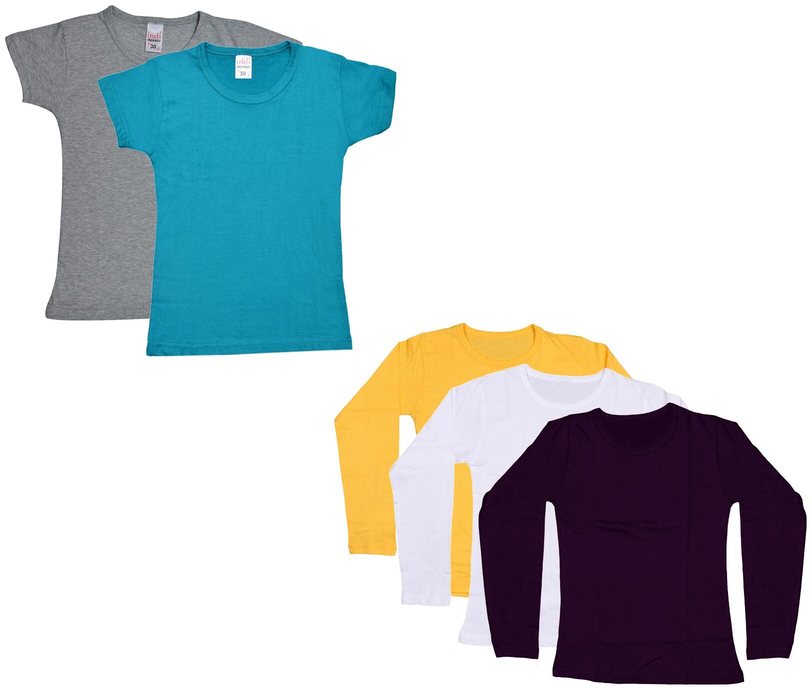 

Indiweaves Girl Cotton Solid T shirt - Multi