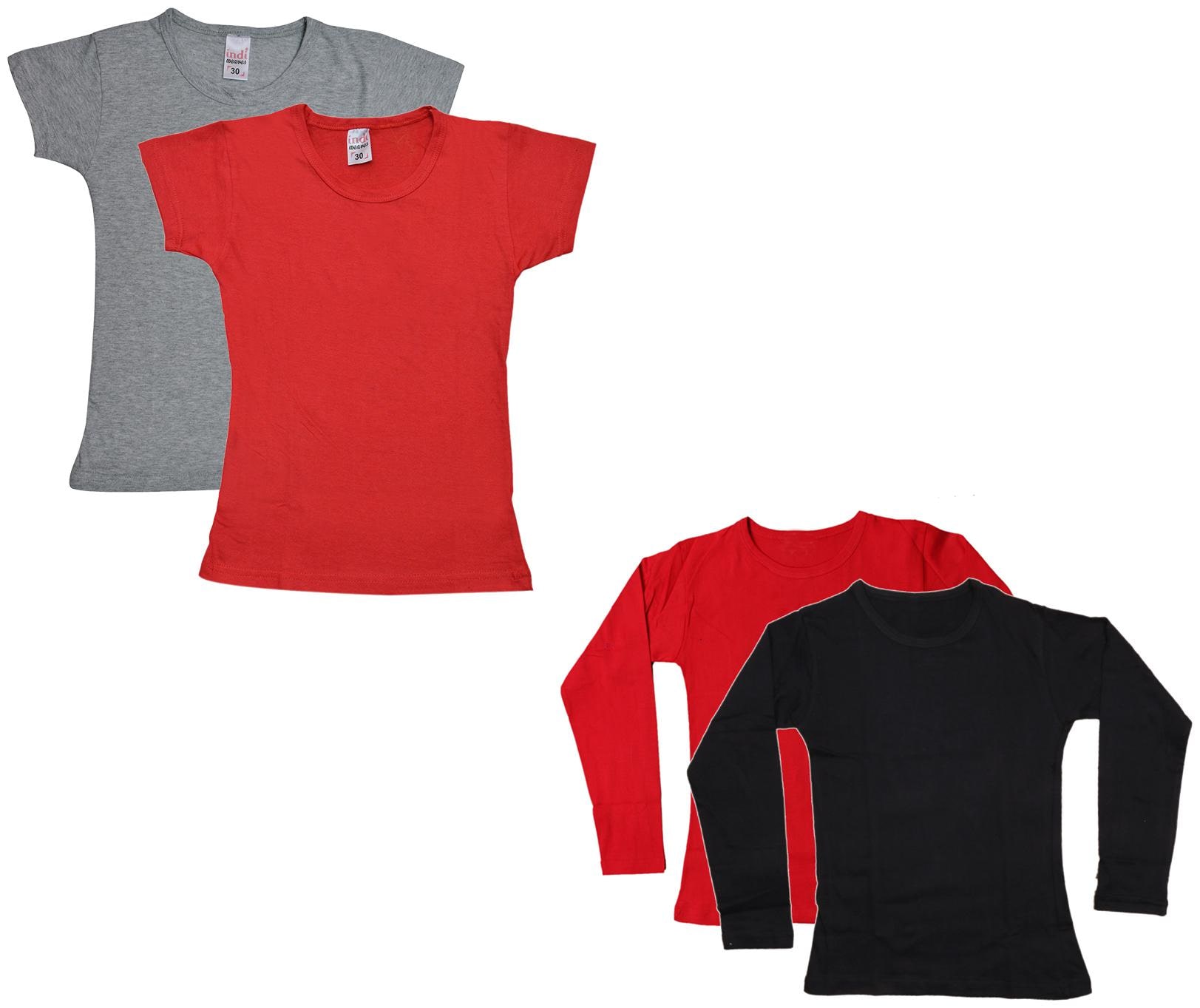 

Indiweaves Girl Cotton Solid T shirt - Multi