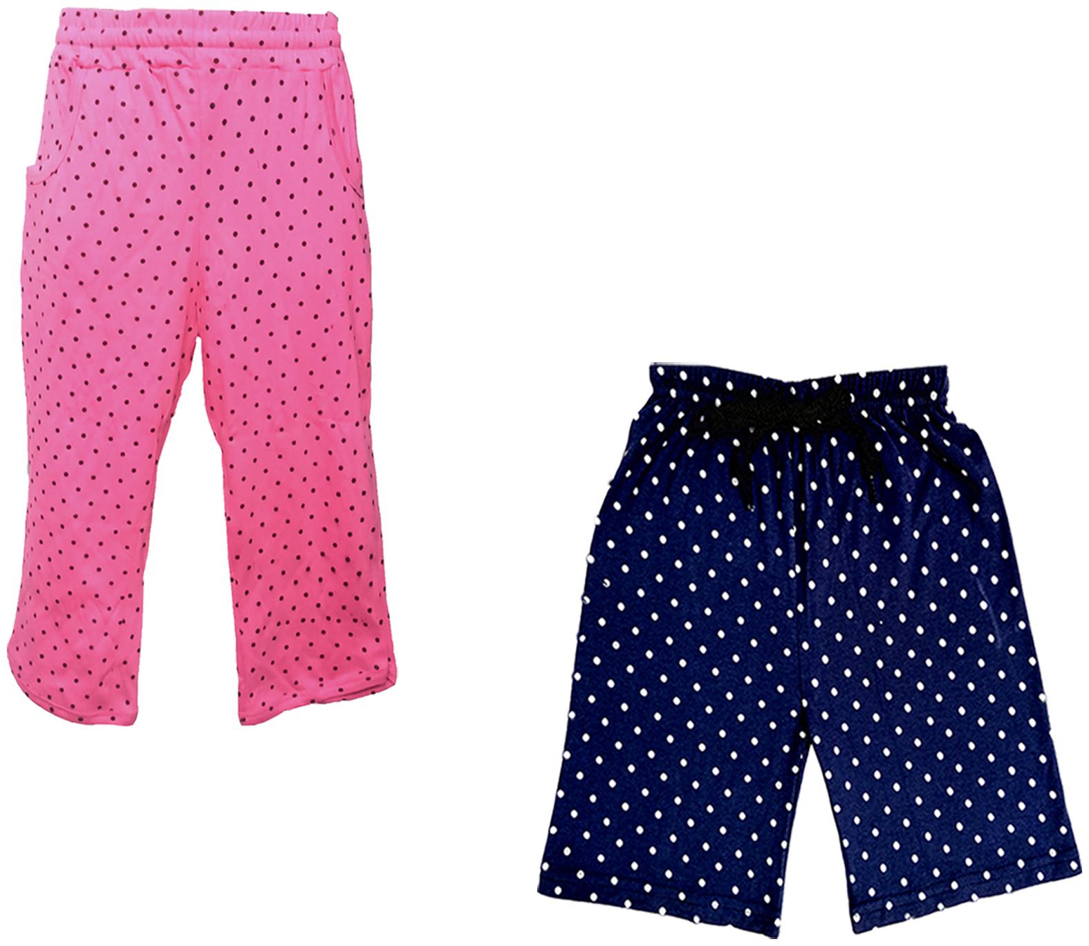 

IndiWeaves Girls Cotton Polka Dots 3 4th Capri and Shorts (Pack of 2) Blue Pink