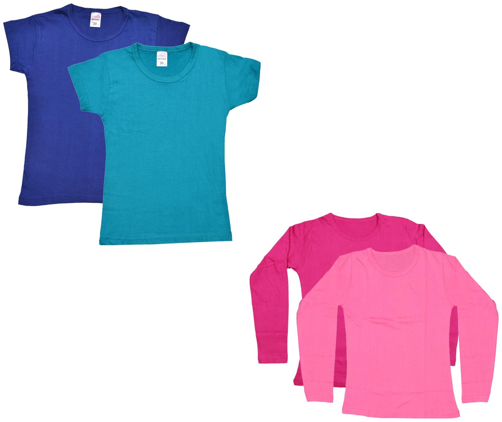 

Indiweaves Girl Cotton Solid T shirt - Multi