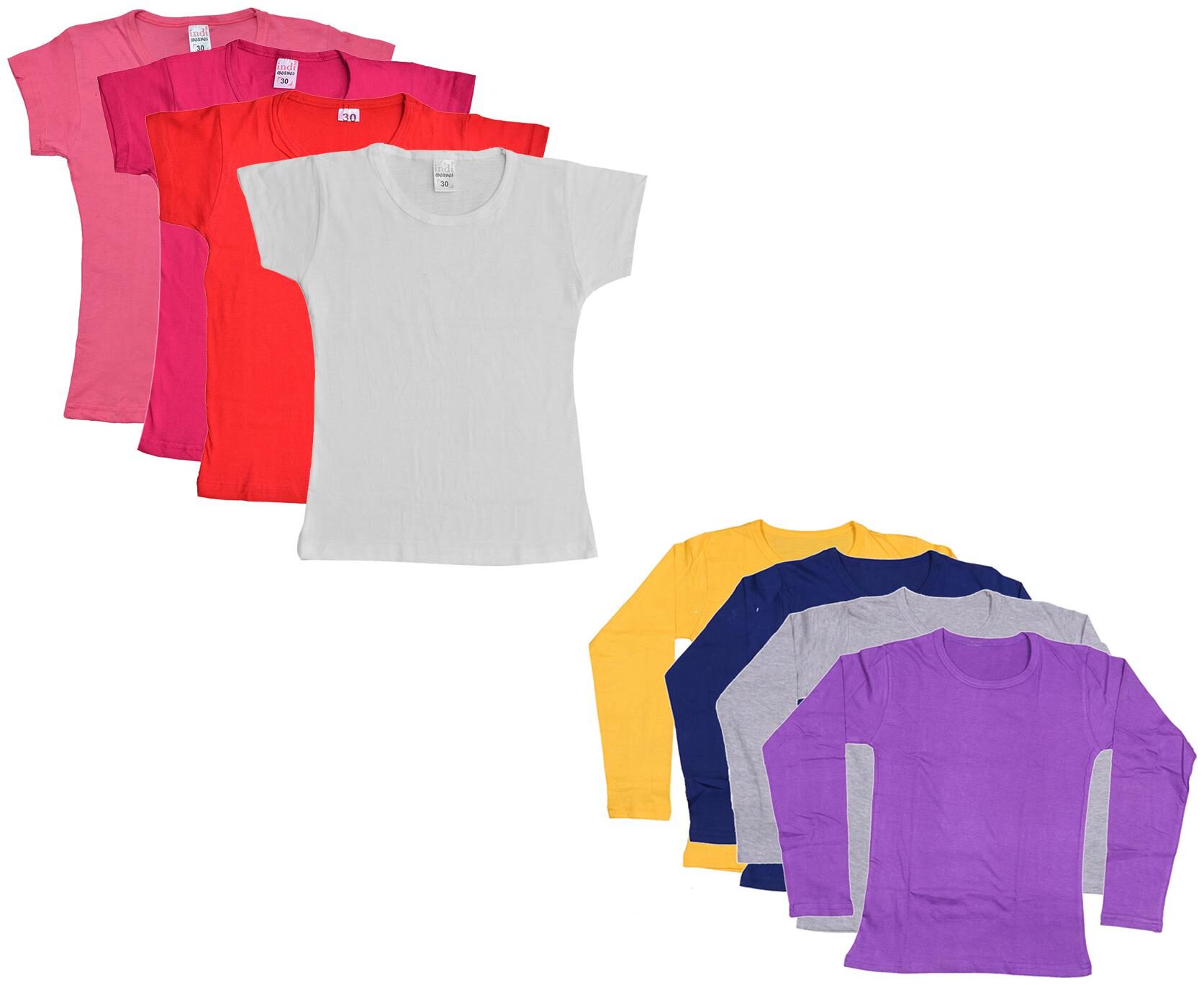 

Indiweaves Girl Cotton Solid T shirt - Multi