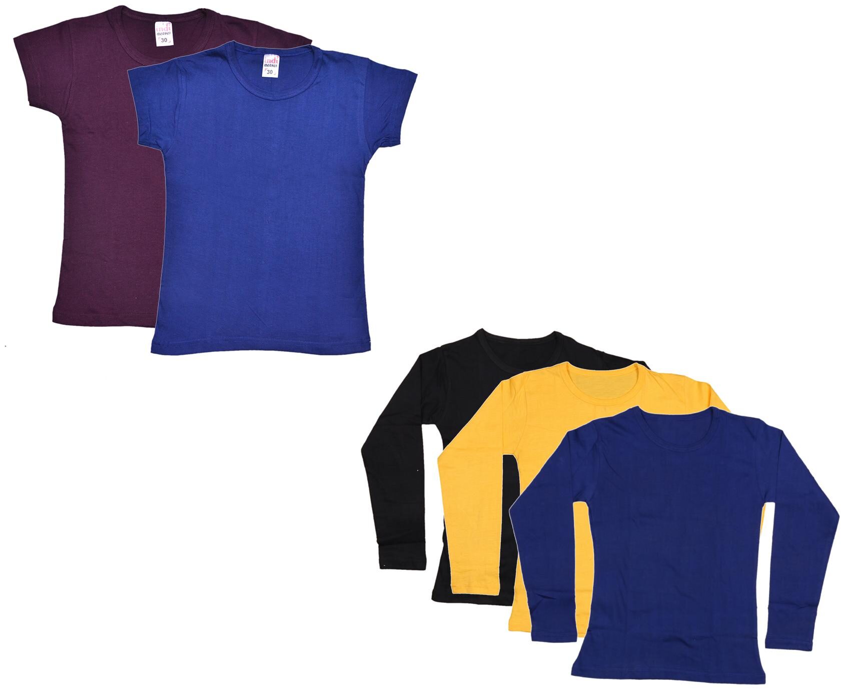 

Indiweaves Girl Cotton Solid T shirt - Multi