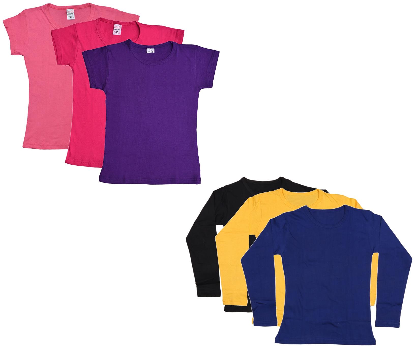 

Indiweaves Girl Cotton Solid T shirt - Multi