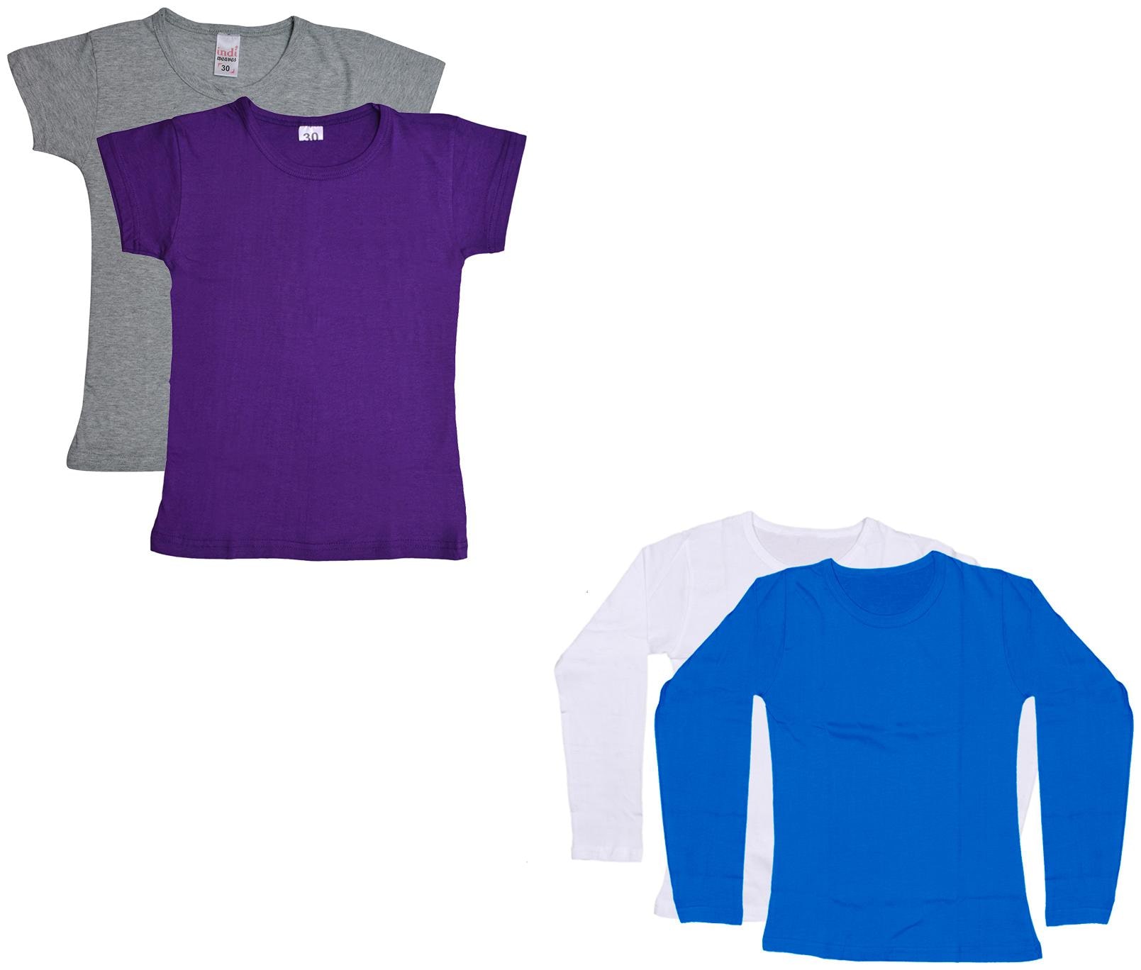 

Indiweaves Girl Cotton Solid T shirt - Multi