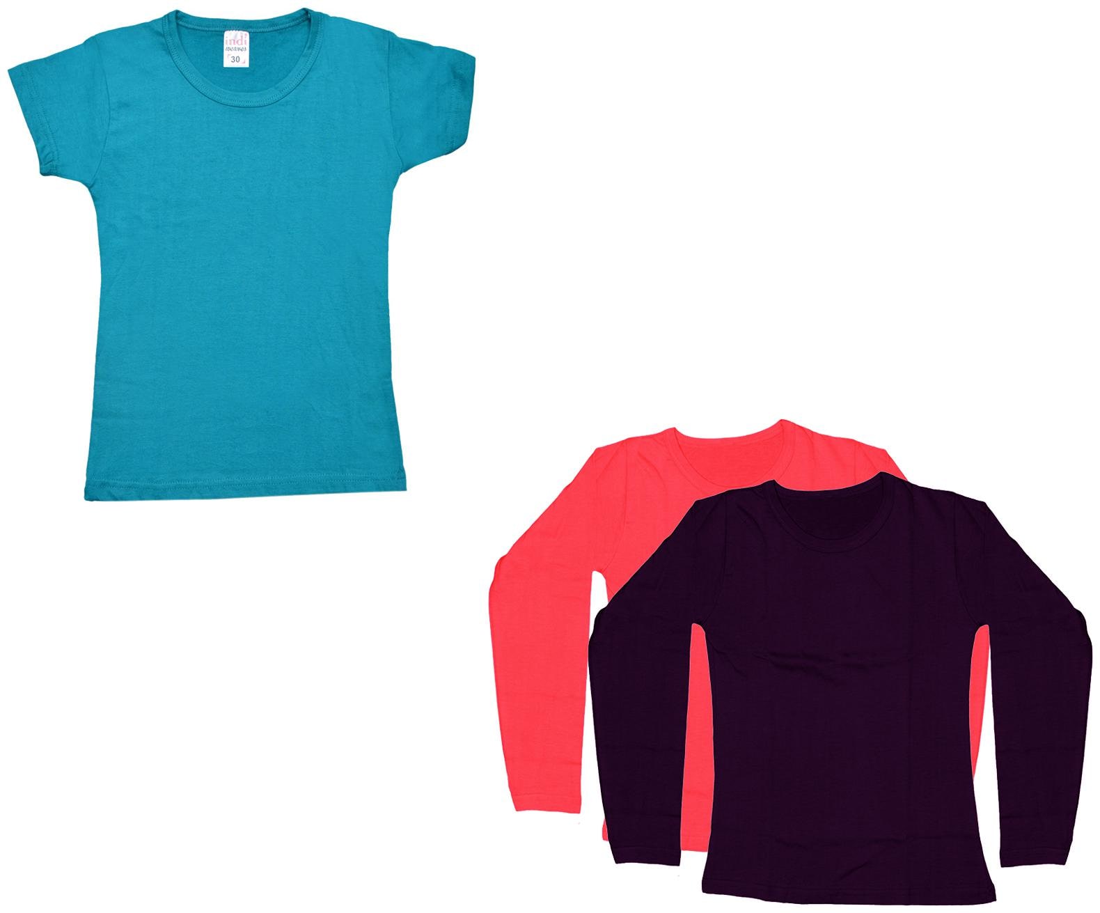 

Indiweaves Girl Cotton Solid T shirt - Multi