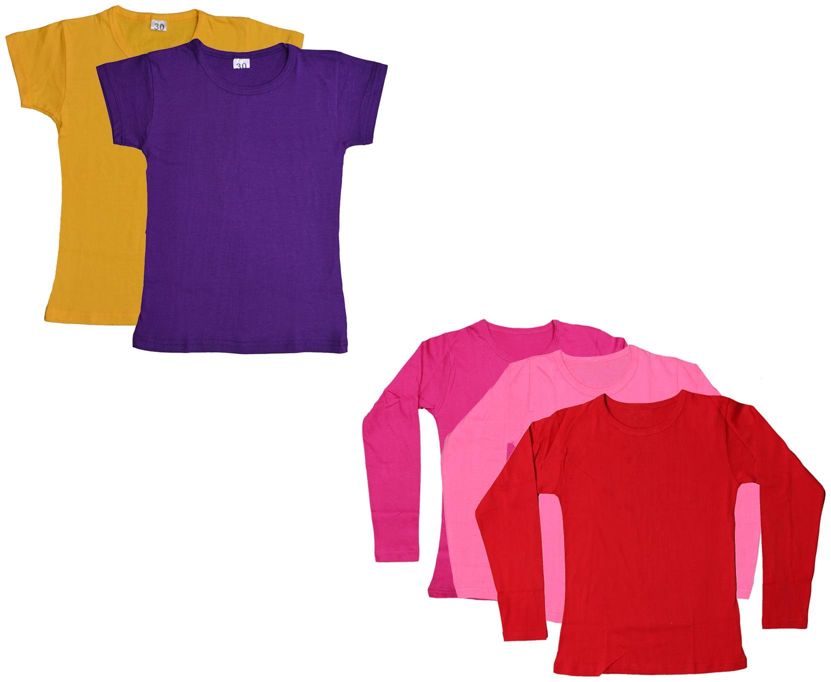 

Indiweaves Girl Cotton Solid T shirt - Multi
