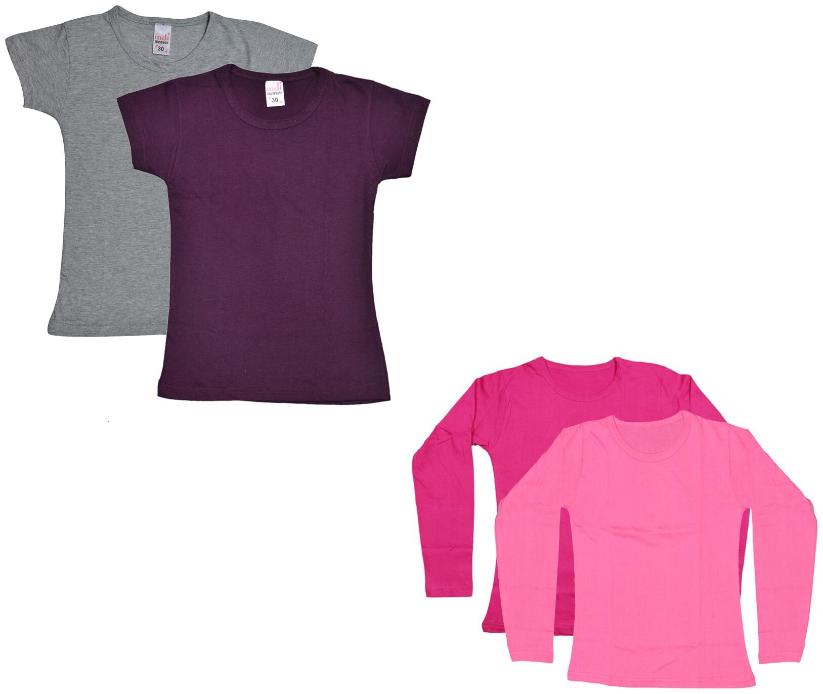 

Indiweaves Girl Cotton Solid T shirt - Multi