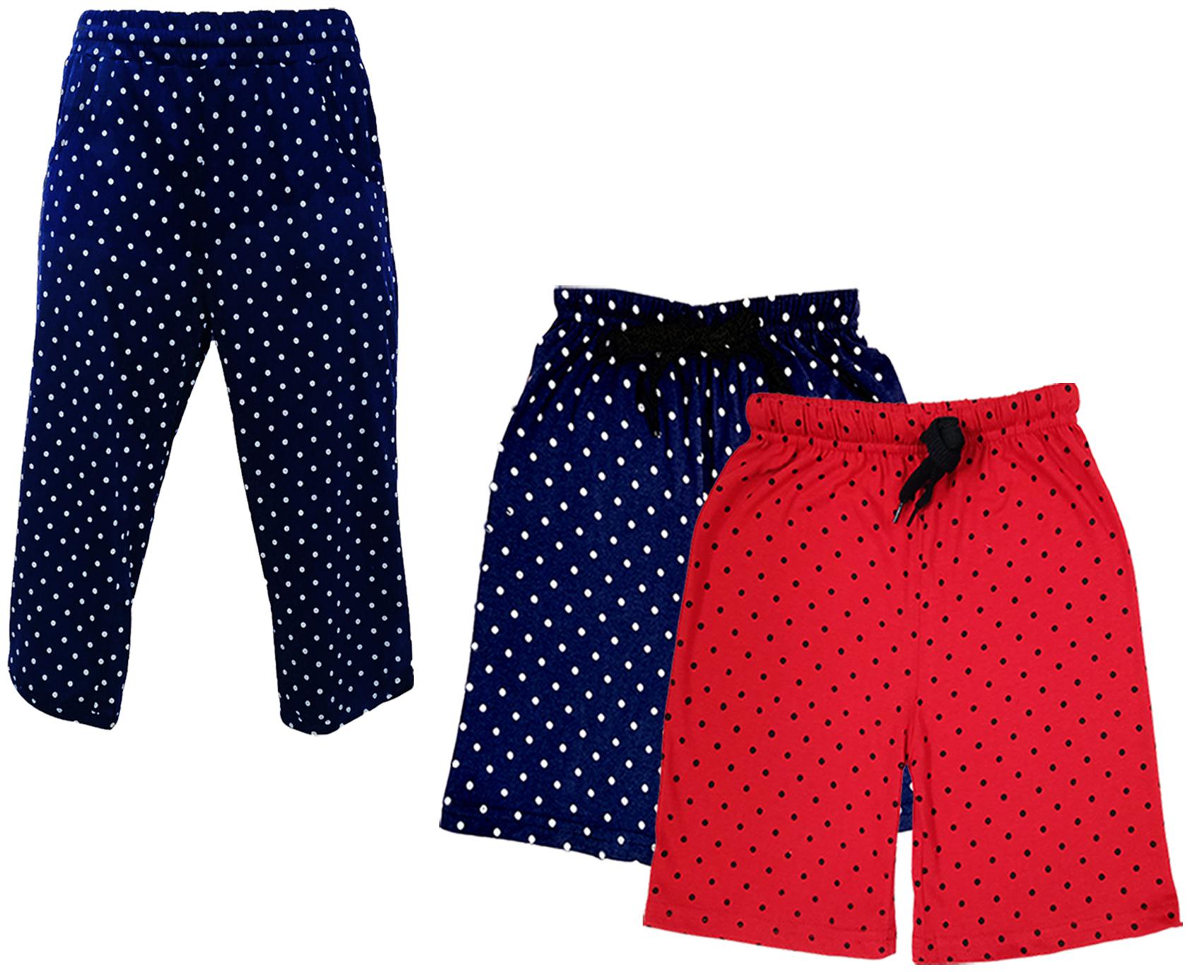 

IndiWeaves Girls Cotton Polka Dots 3 4th Capri and Shorts (Pack of 3) Multi