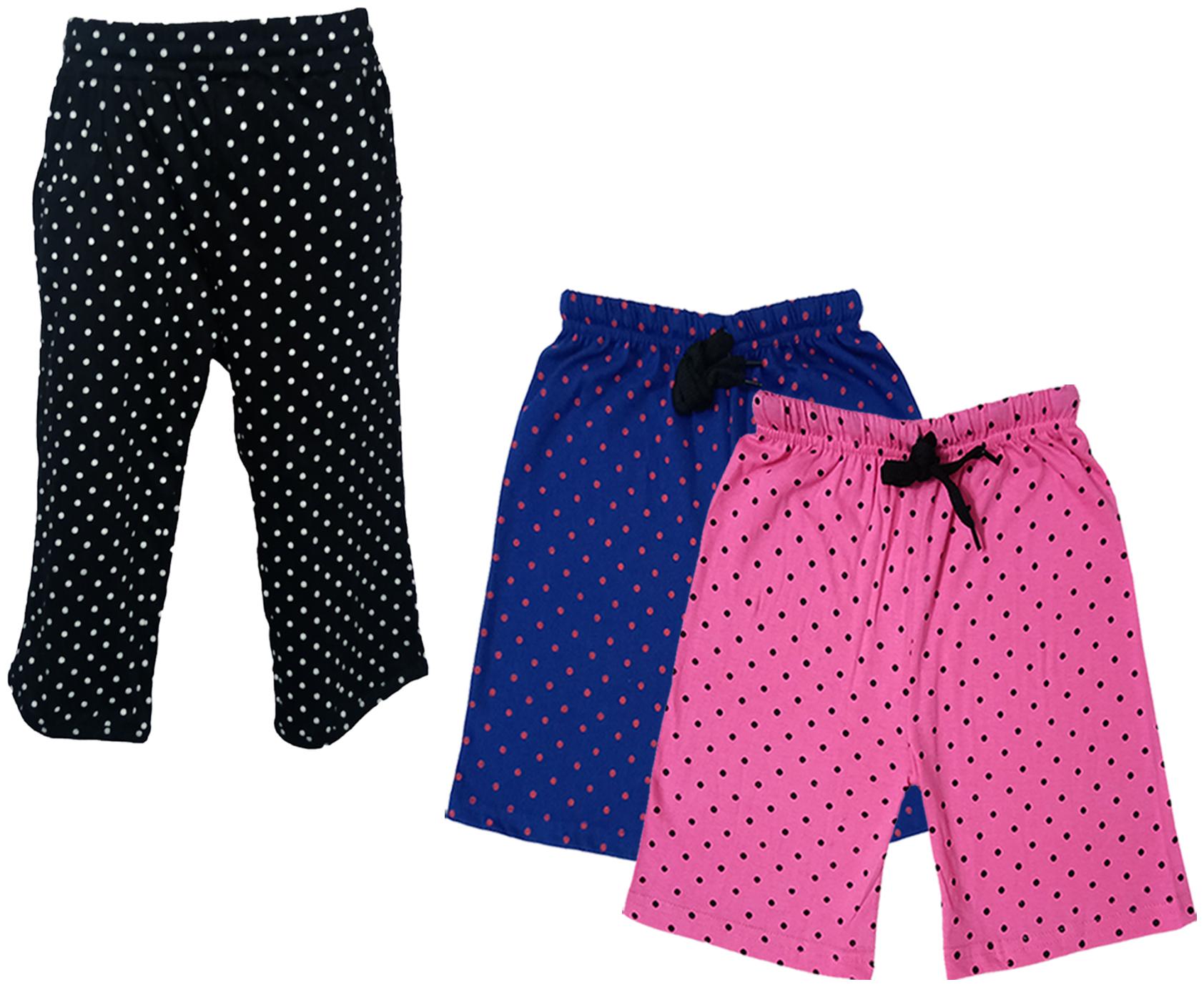 

IndiWeaves Girls Cotton Polka Dots 3 4th Capri and Shorts (Pack of 3) Multi
