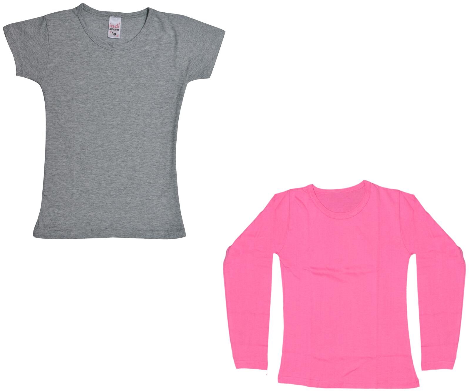 

Indiweaves Girl Cotton Solid T shirt - Multi