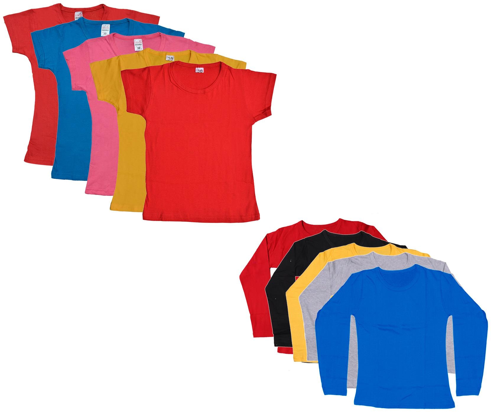

Indiweaves Girl Cotton Solid T shirt - Multi