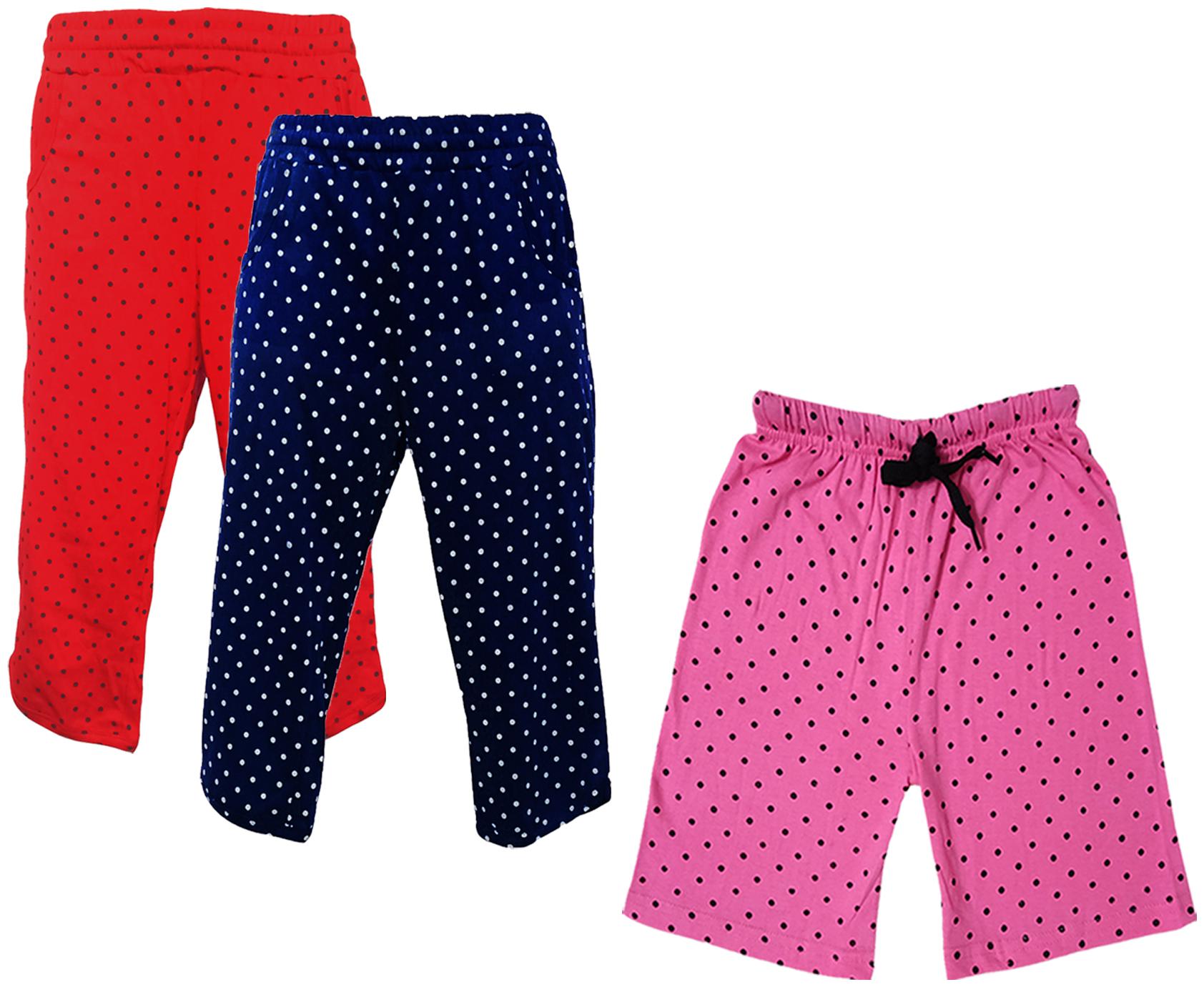 

IndiWeaves Girls Cotton Polka Dots 3 4th Capri and Shorts (Pack of 3) Multi