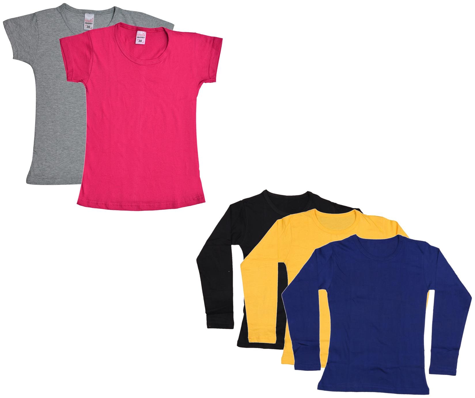 

Indiweaves Girl Cotton Solid T shirt - Multi